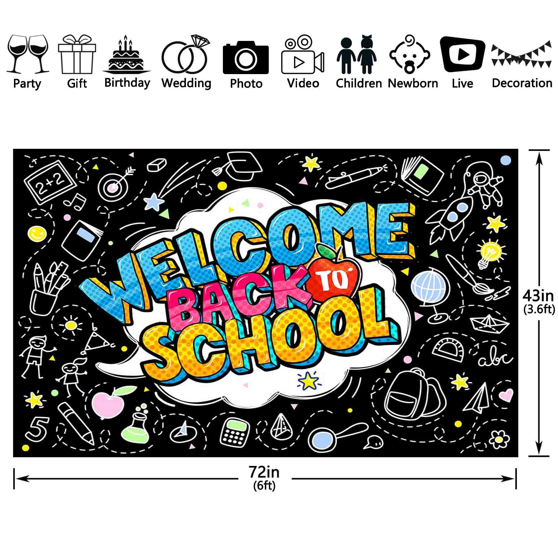 Zthmoe 72X43Inch Welcome Back To School Backdrop First Day Of Kindergarten Black Photography Background Teachers And Students Lu