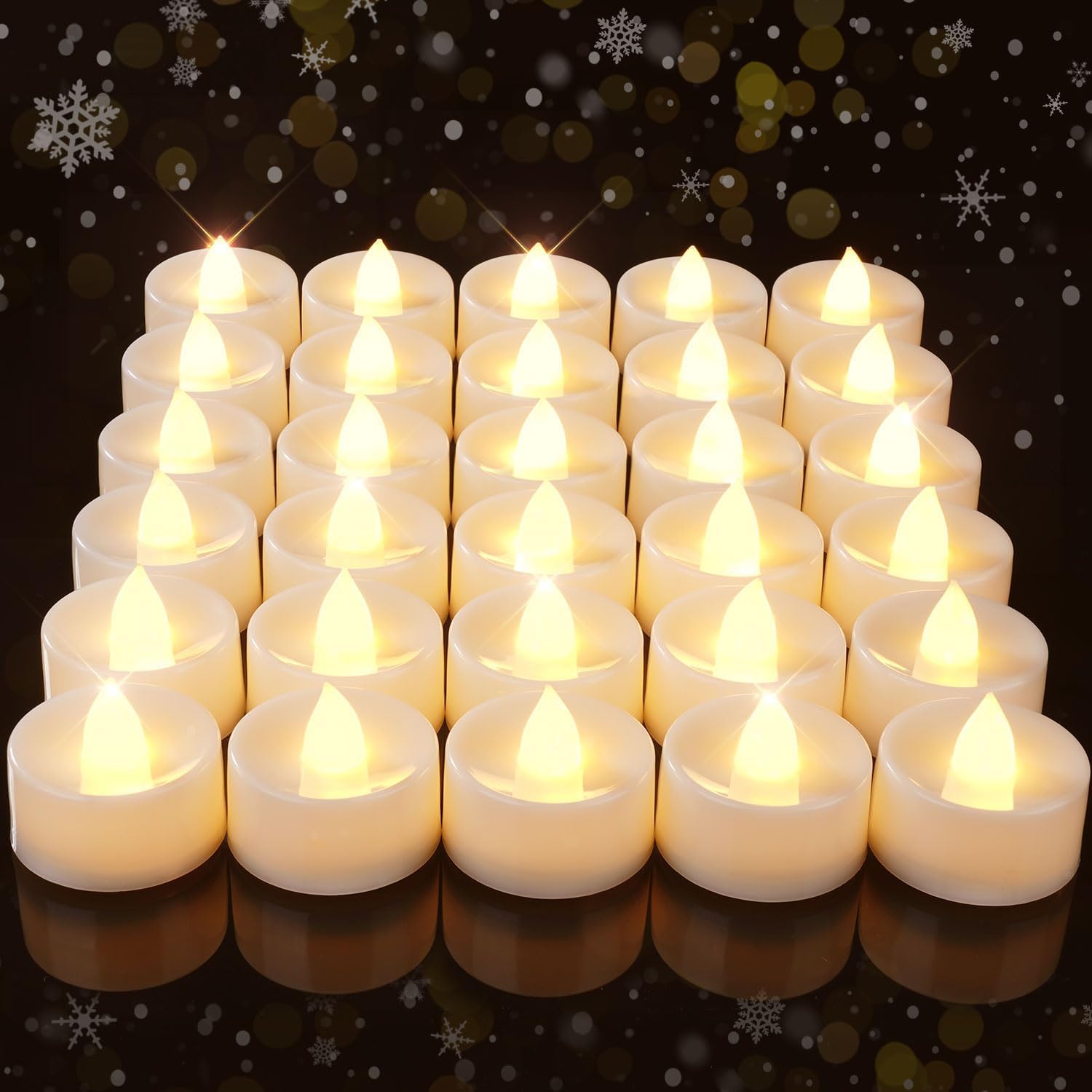 Amagic 50 Pcs Flickering Flameless Tea Lights Battery Operated, 200+ Hours Long Lasting Electric Candle For Wedding Table Center
