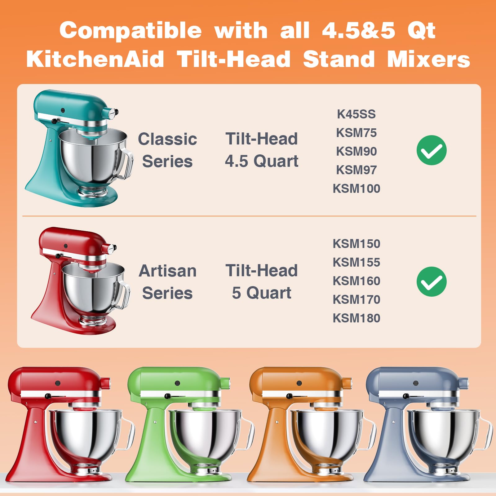 5 Qt Food Grade Stainless Steel Mixer Bowl Compatible With Kitchenaid Tilt Head Stand Mixers 4.5 5 Quart, With Anti Slip Handle