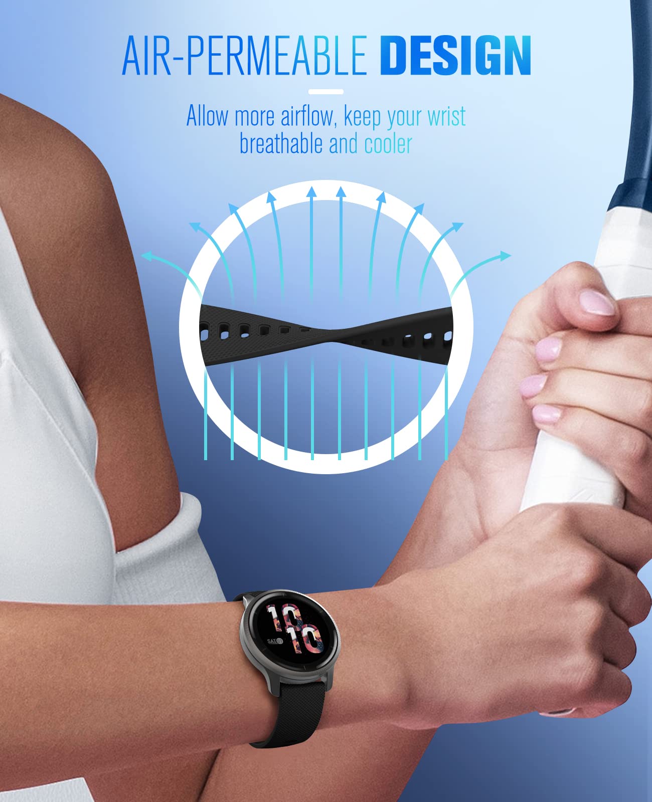 MoKo Watch Band Compatible with Garmin Forerunner 265S/255S/255S Music/Vivoactive 4S/Venu 3S/Venu 2S/Vivomove 3S Smartwatch, 18MM Soft Silicone Adjustable Replacement Strap, Black