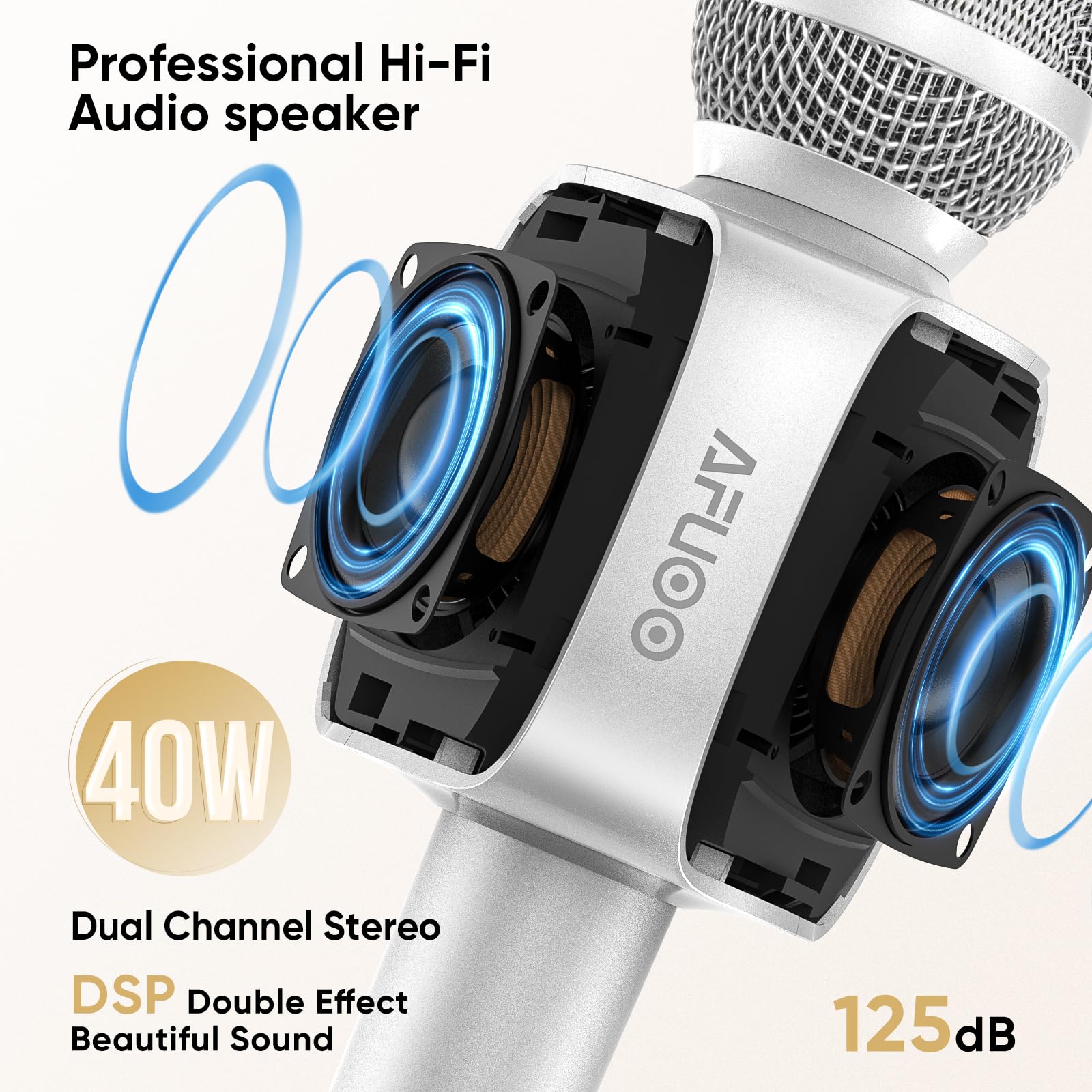 Afuoo Wireless Bluetooth Karaoke Microphone Speaker For Adults Kids, Mic With Stereo Speaker For Smartphone Pc, Duet Mode Blueto