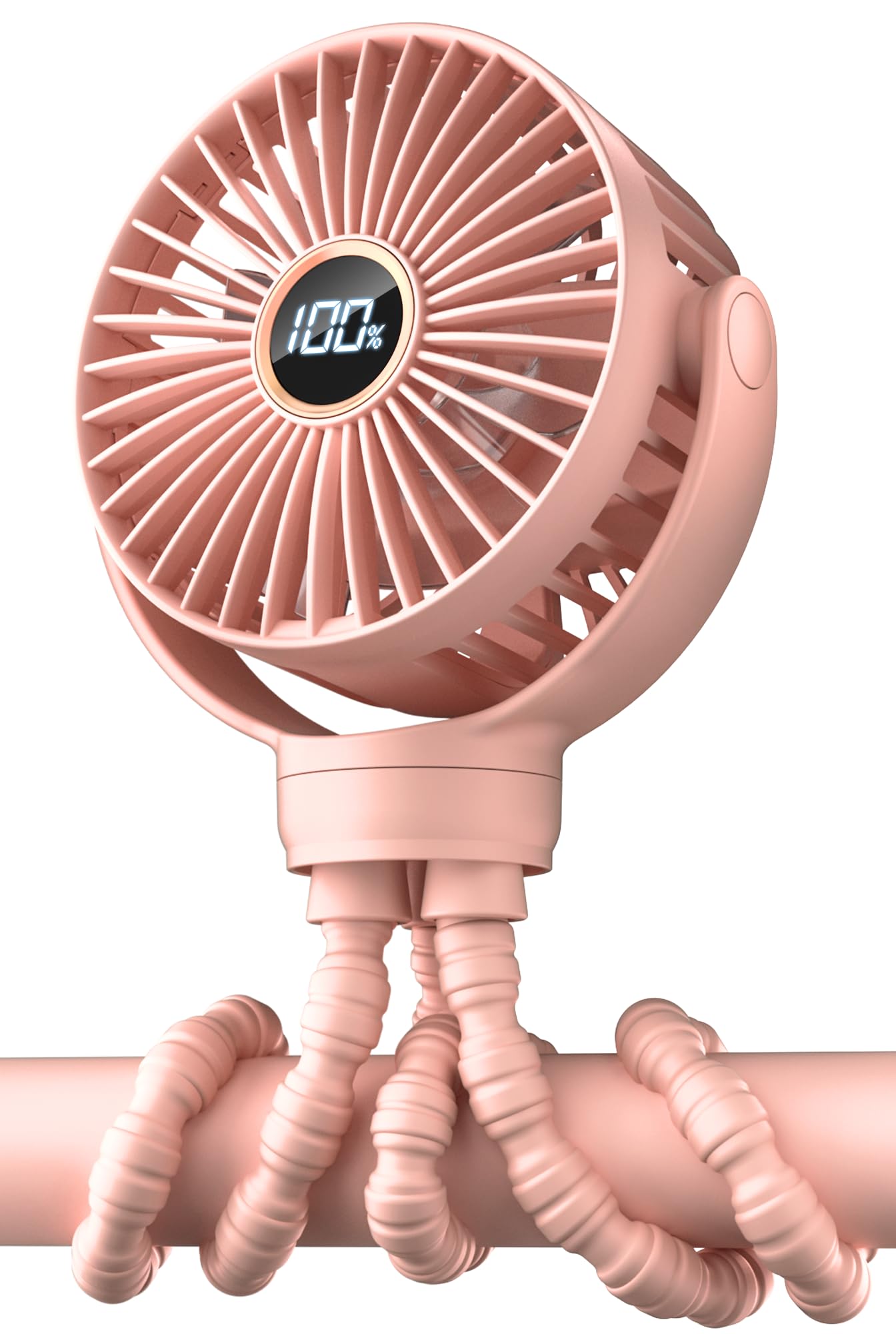 Kidee Portable Stroller Fan, Mini Baby Fan Battery Operated, Led Display With 3 Speeds, Small Clip On Fan Desk Fans Usb Recharge