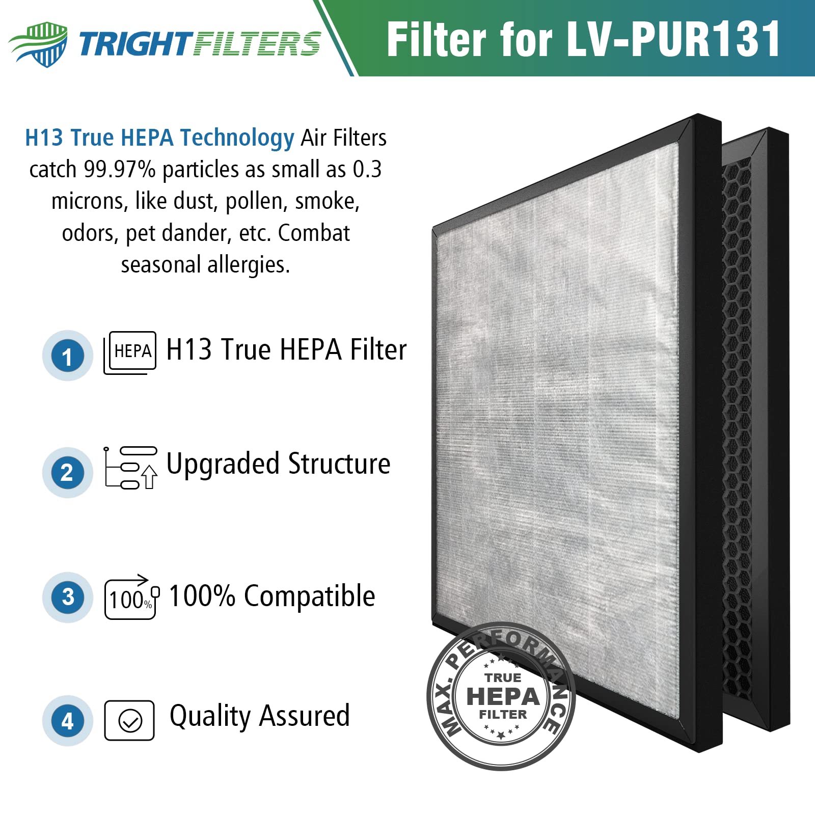 Lv Pur131 Filter Replacement, H13 True Hepa Filter For Levoit Air Purifier Lv Pur131, Activated Carbon Filter Set Compatible Wit