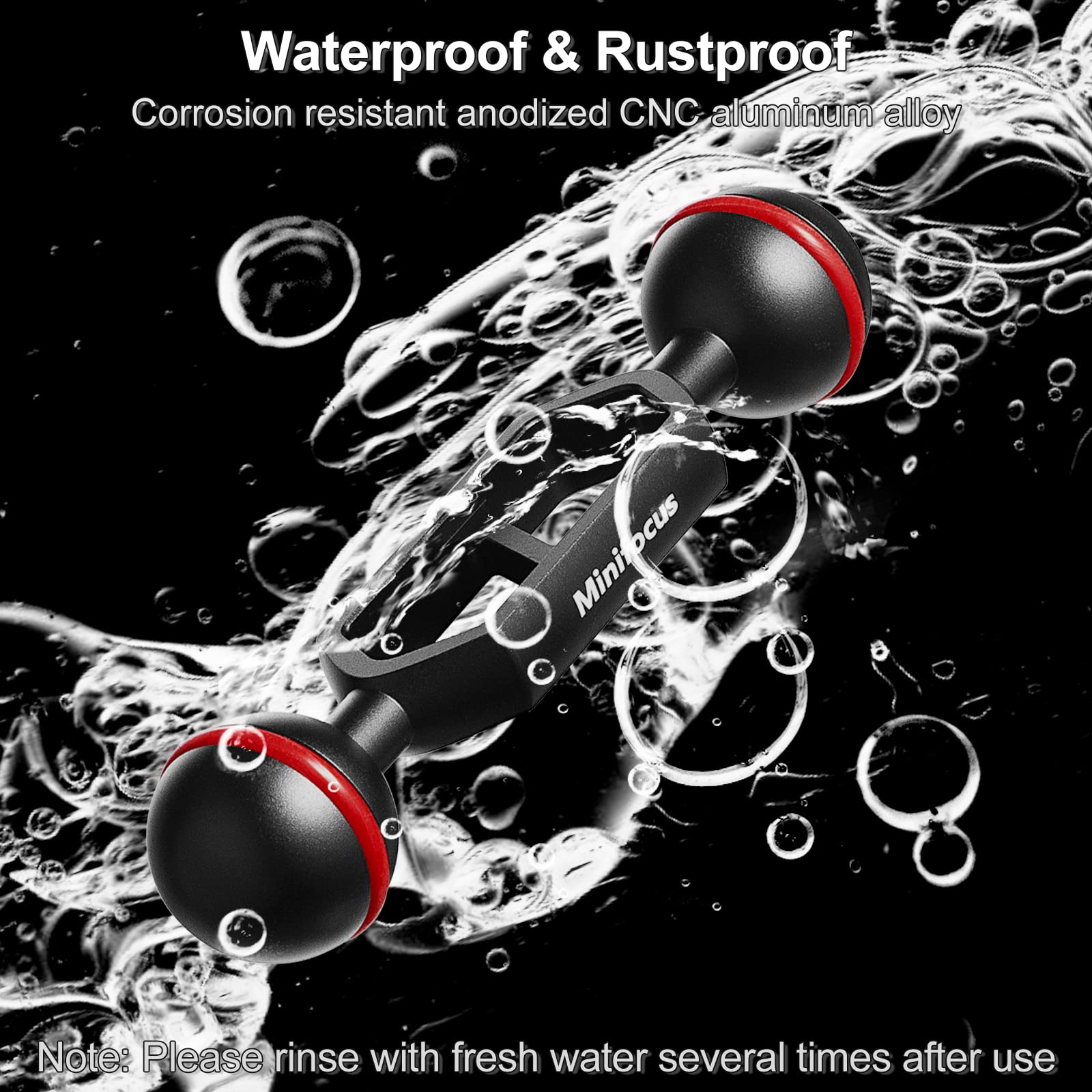 Minifocus 4'' Double Ball Aluminum Extension Arm, 1'' Ball Head Connector Underwater Cnc Arm System Ball Head Extension For Stro