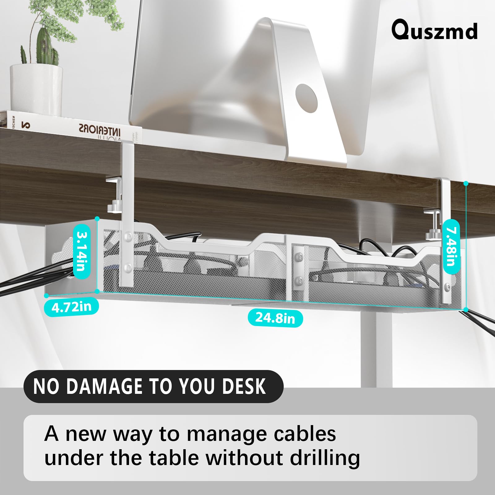 Cable Management Under Desk 24.8''  No Damage To Desk, Standing Desk Cable Organizer, Quszmd Under Desk Cord Organizer, Under De