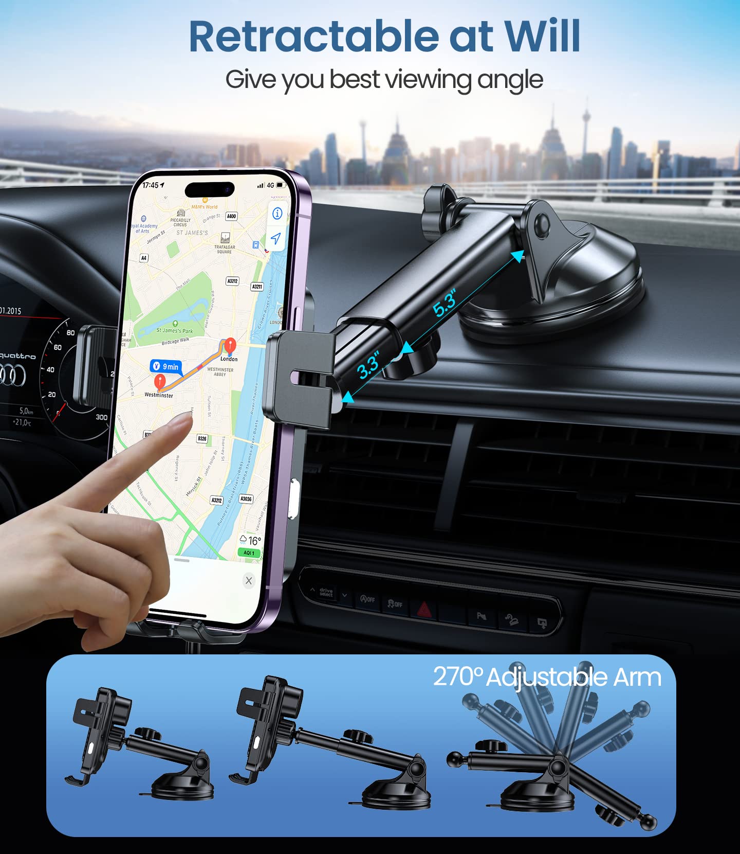 Wireless Car Charger, Mokpr 15W Fast Charging Auto Clamping Car Mount Universal Hands Free Car Charger Mount For Dash Windshield