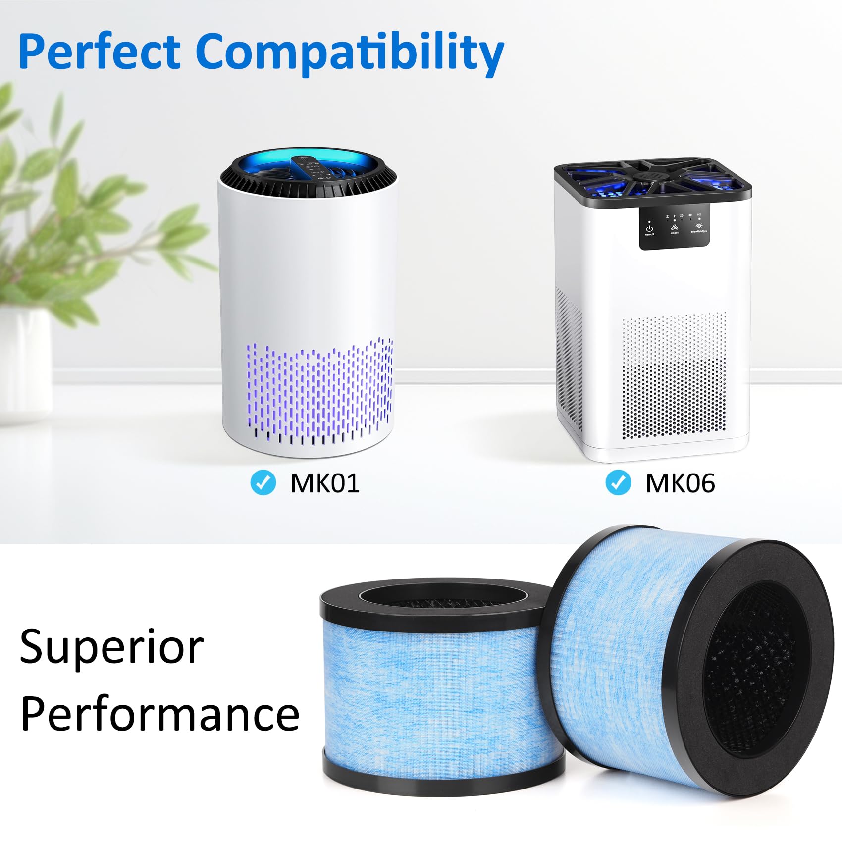 2 Pack Mk01 Mk06 True Hepa Replacement Filter Compatible With Mk01 Mk06 And Dh Jh01 Air Purifier, Standard Version