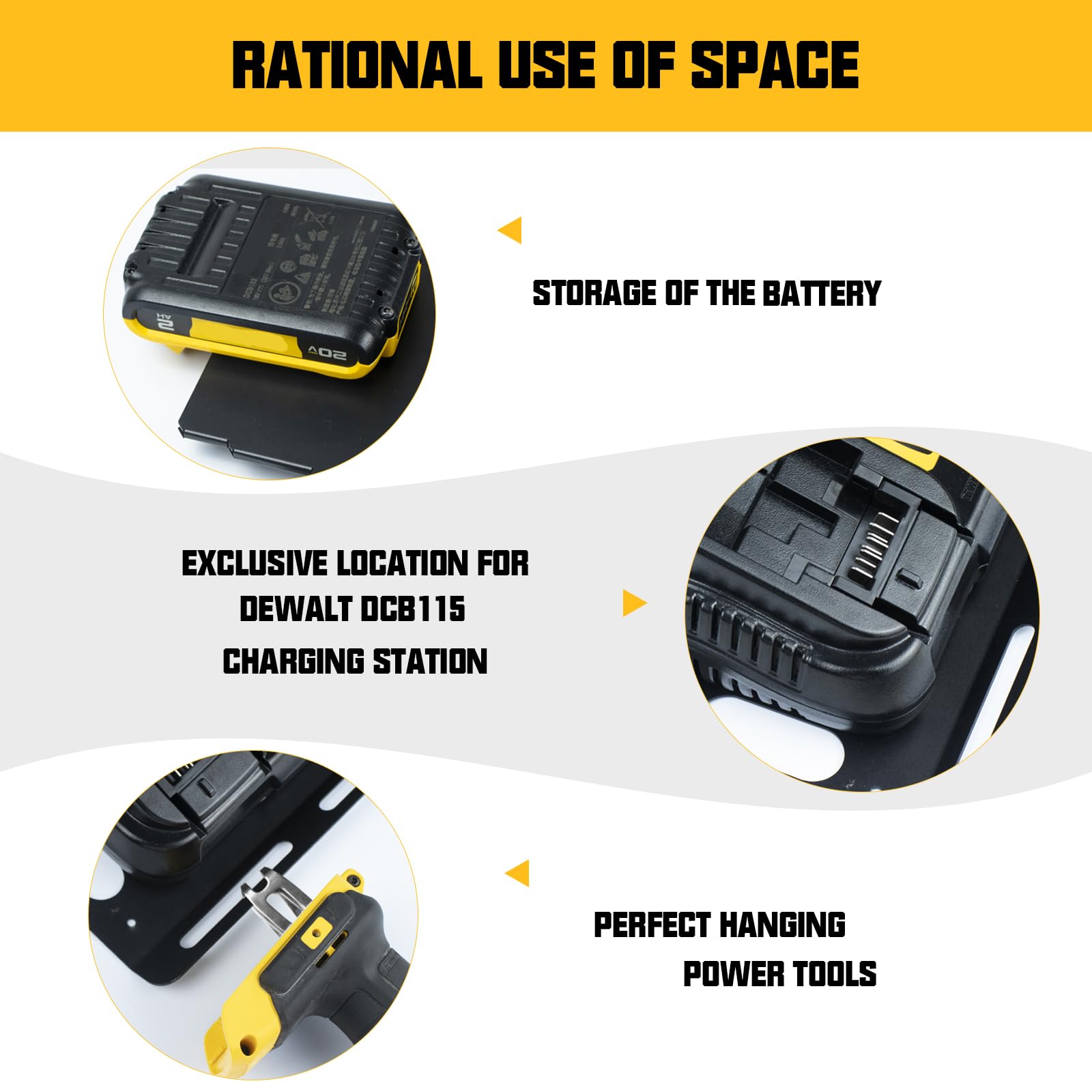 Riuog Wall Mount Bracket For Dewalt 20V Battery And Dcb115 Charger, Metal Black Rugged 2 Battery Holder And Charger Holder For T