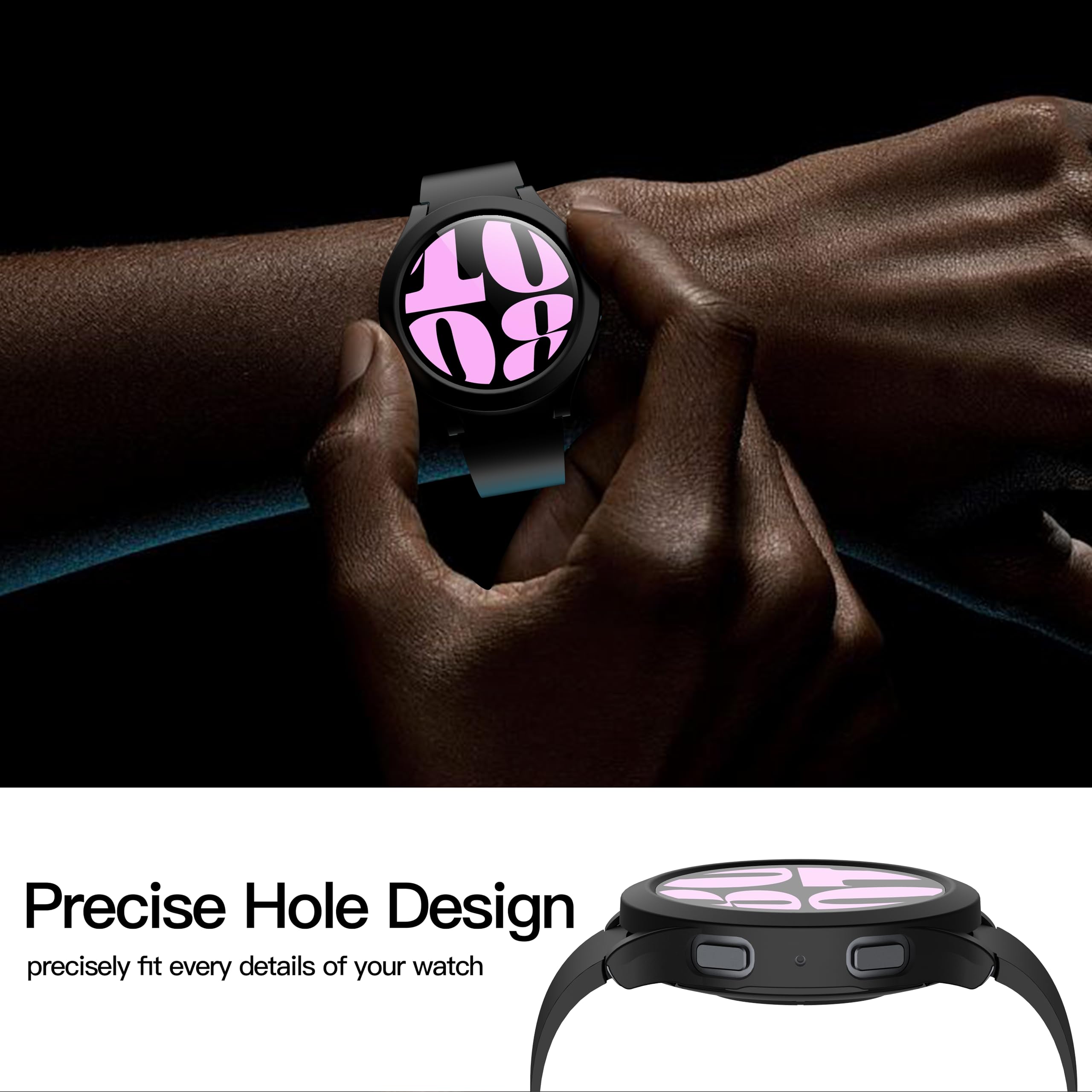 Misxi 2 Pack Hard Pc Screen Protector Case With Tempered Glass, Compatible For Samsung Galaxy Watch 6 40Mm, Ultra Thin Scratch R