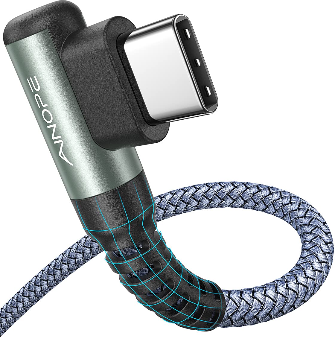Ainope Usb C Cable 10Ft 3.1A Type C Charger Fast Charging, Right Angle Usb Type C Cable, Nylon Braided Usb C Charging Cable Comp