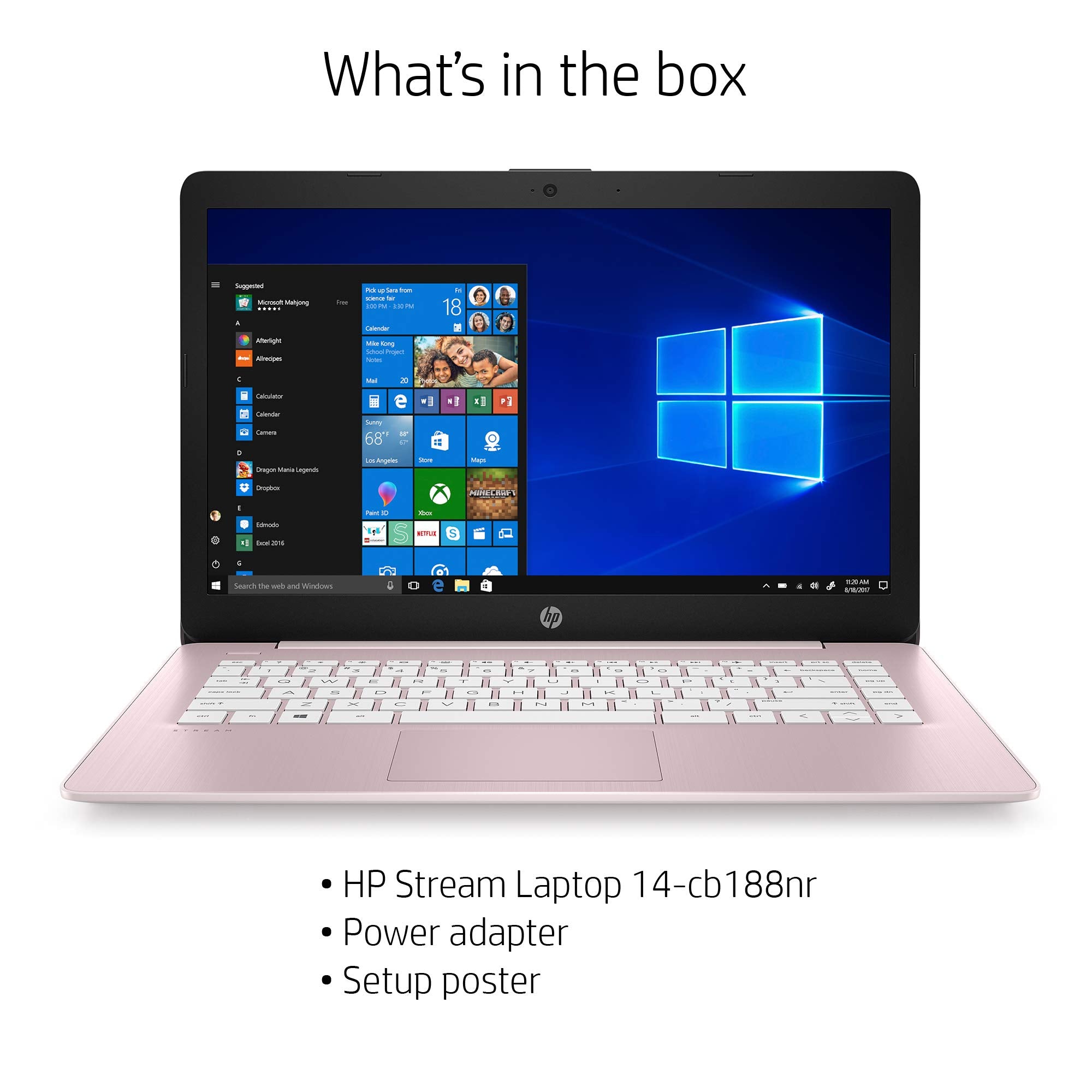 HP Stream 14 Inch Laptop, Intel Celeron N4000, 4 GB RAM, 64 GB eMMC, Windows 10 Home in S Mode With Office 365 Personal For 1 Year (14 cb188nr, Rose Pink)