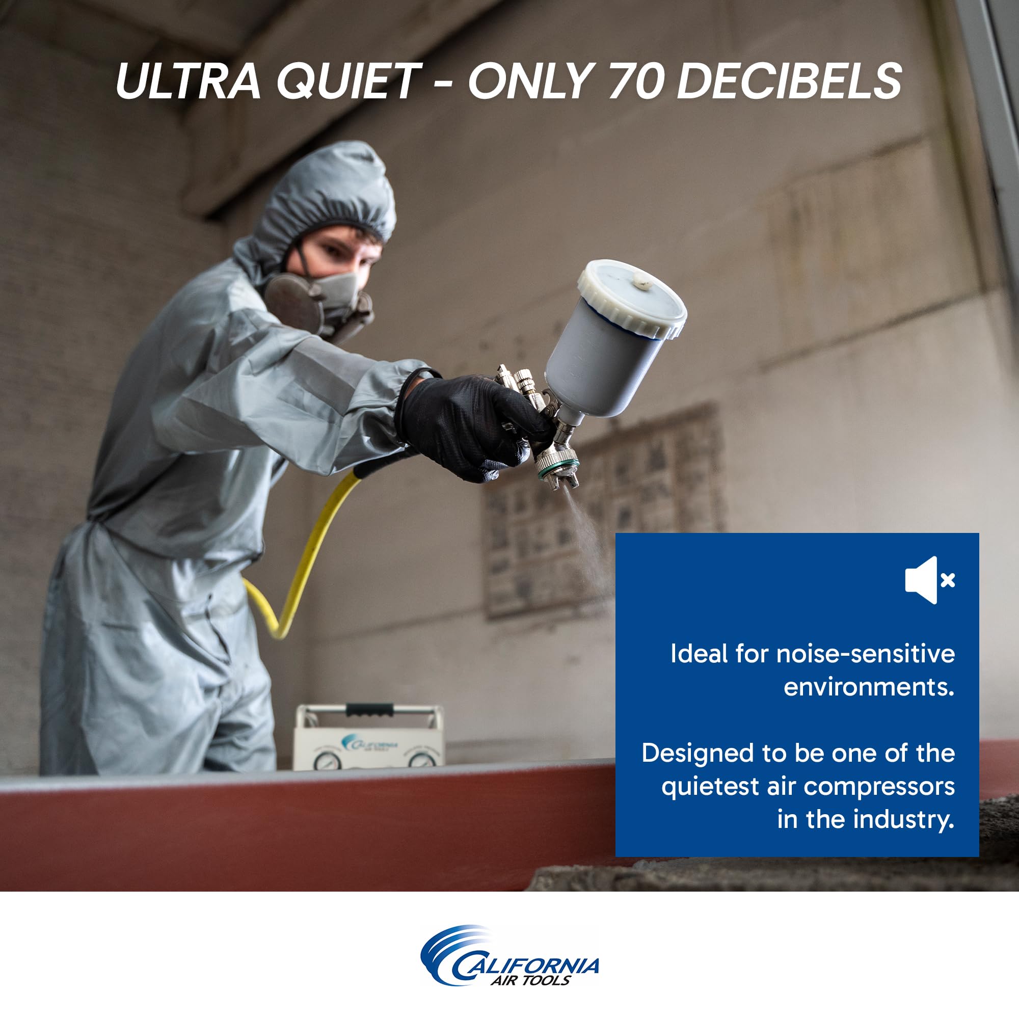 California Air Tools 10020Cad 2.0 Hp Ultra Quiet And Oil Free Air Compressor, 10 Gallon Steel Tank With Wheels, 70 Dba Noise Lev