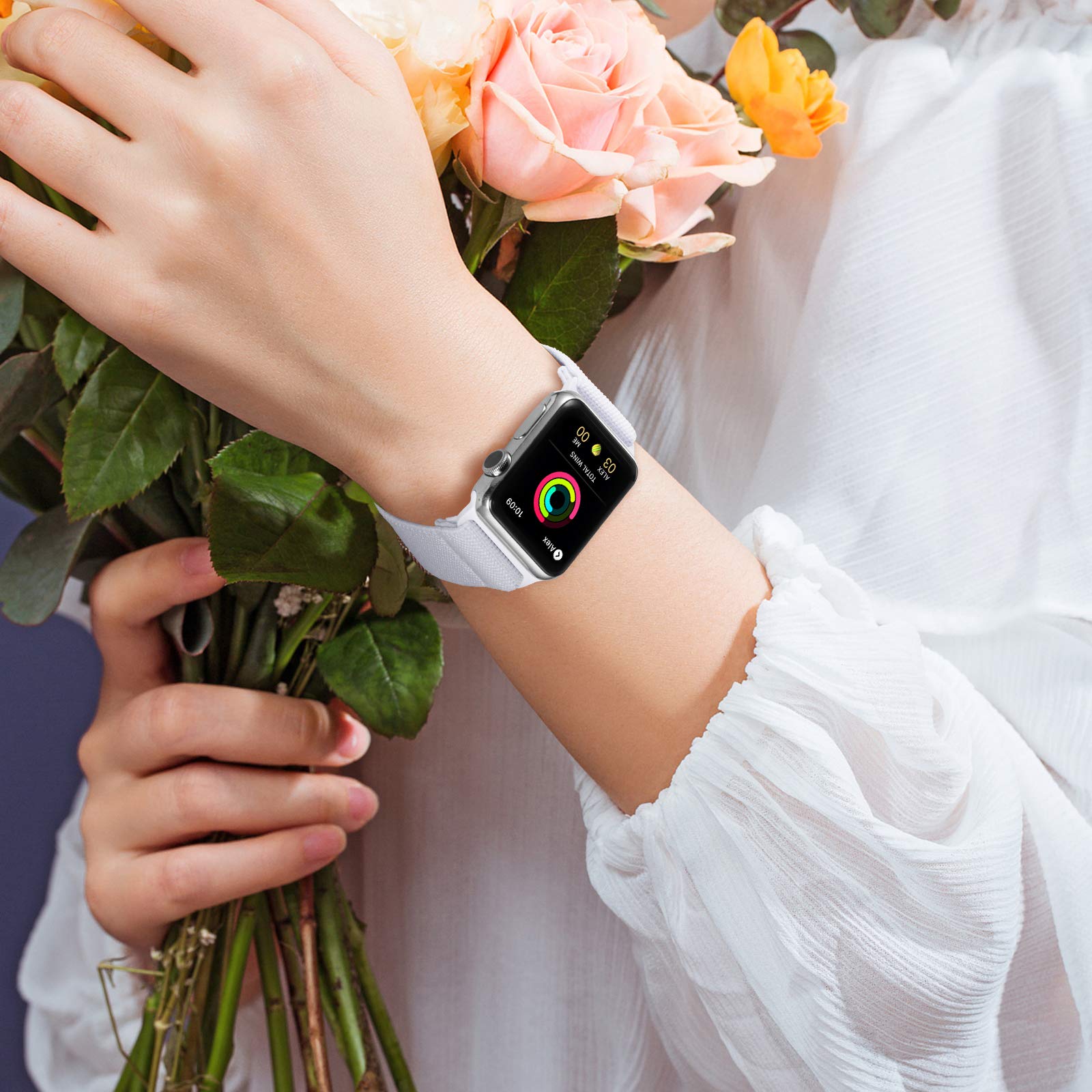 Enjiner Stretchy Nylon Solo Loop Bands Compatible With Apple Watch 38Mm 40Mm 41Mm 42Mm 44Mm 45Mm Iwatch Series 7 6 Se 5 4 3 2 1