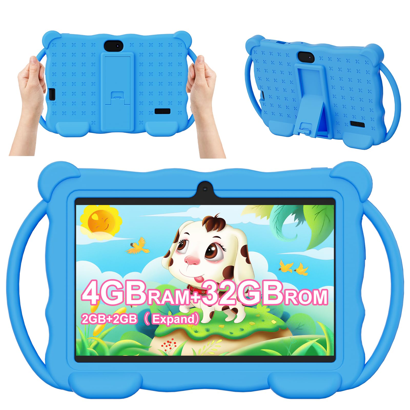 Vyrolinia Kids Tablet 7 inch Android for Toddler, 4GB (2GB+2GB Expand) RAM 32GB ROM Bluetooth IPS Screen Google Play YouTube Par
