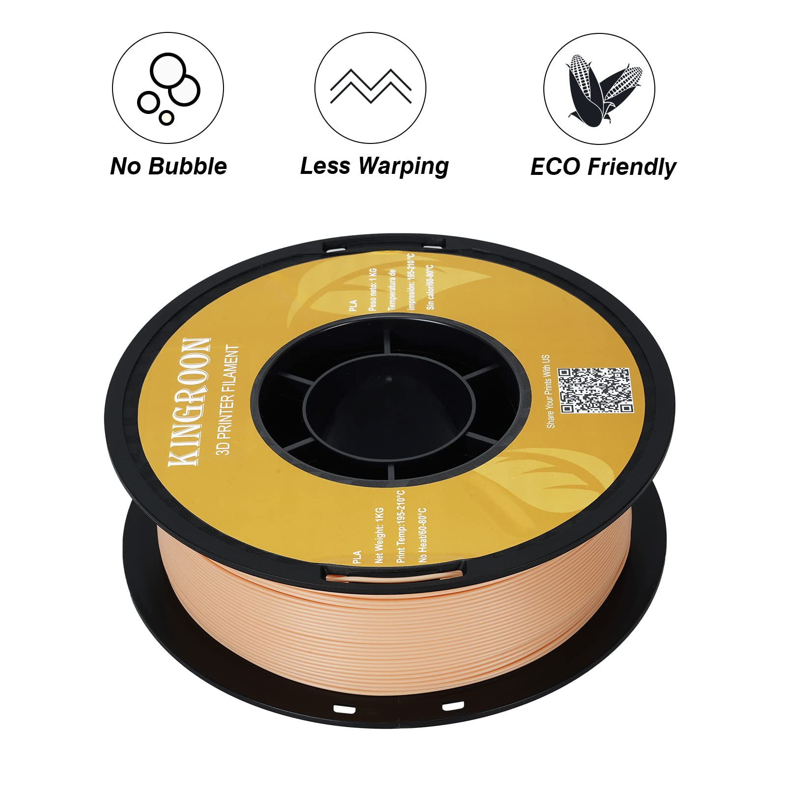 Kingroon Pla 3D Printer Filament, Dimensional Accuracy +/  0.02 Mm, 1 Kg Spool(2.2Lbs), 1.75 Mm?Skin