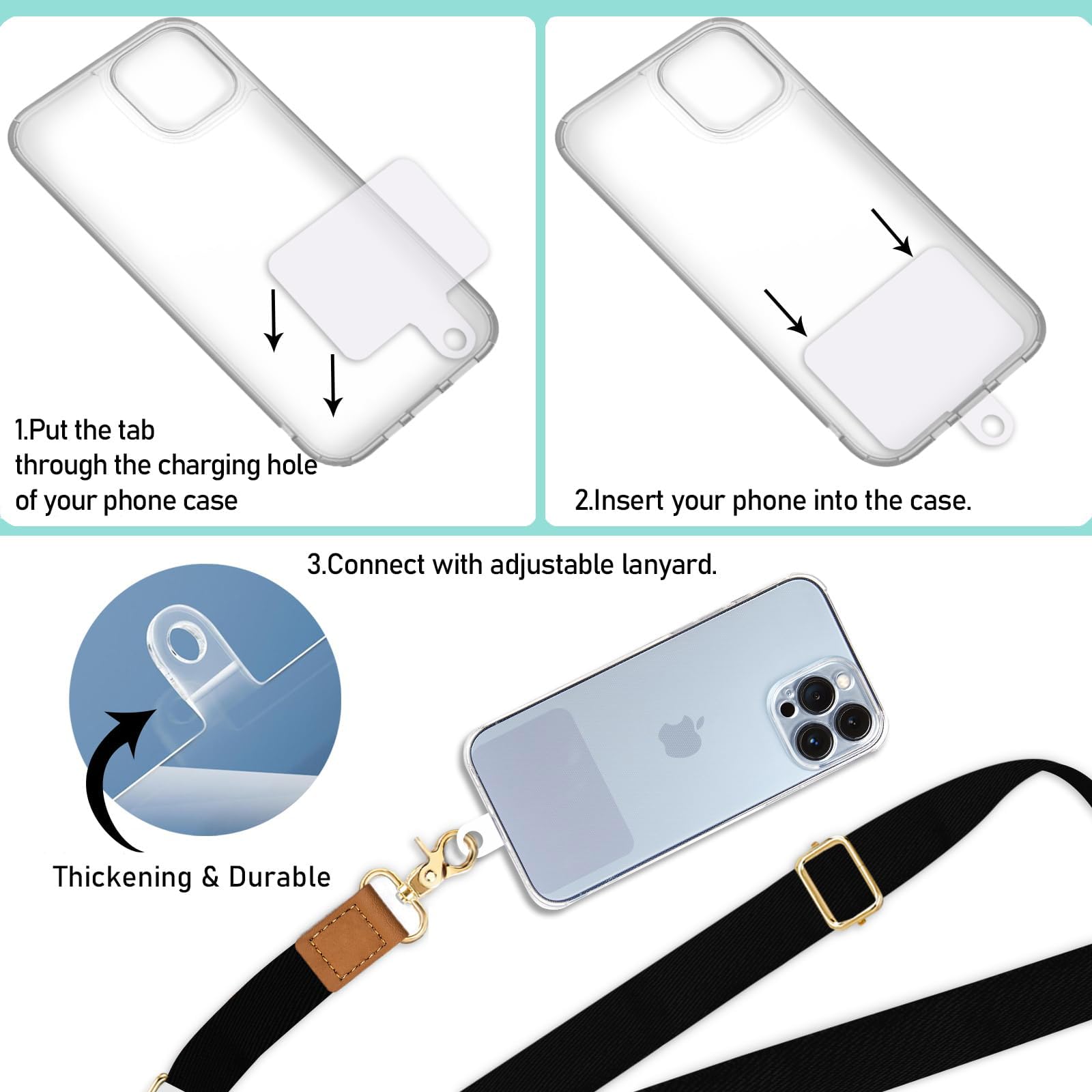 Piefly Phone Lanyard Crossbody Wrist Strap, Black Cell Phone Lanyards For Around The Neck Wristlet Shoulder, Adjustable Cute Pho