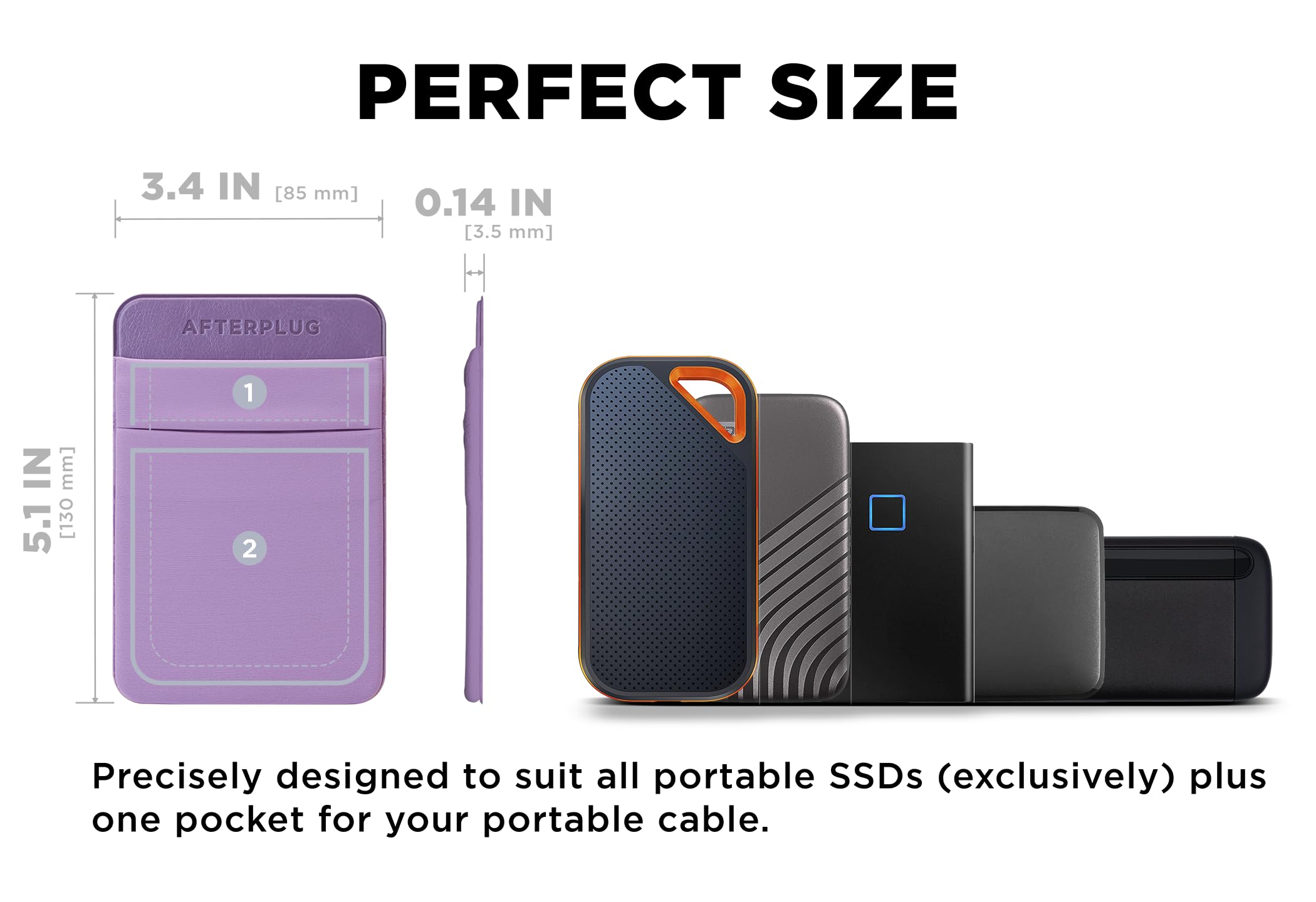 Afterplug 2 Pocket Adhesive Pouch For Laptop, Compatible With External Ssd, Apple Magic Mouse, Usb Cable And More   Lilac Purple