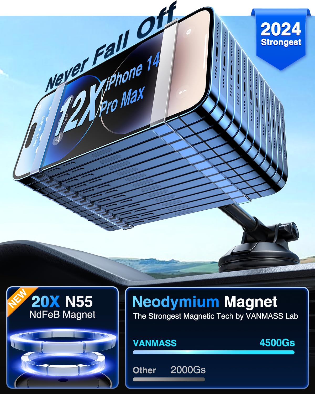 Vanmass Ultra Magnetic Car Phone Holder [2024 Strongest Magnet] For Magsafe Car Mount Suction Cellphone Stand For Dashboard Wind