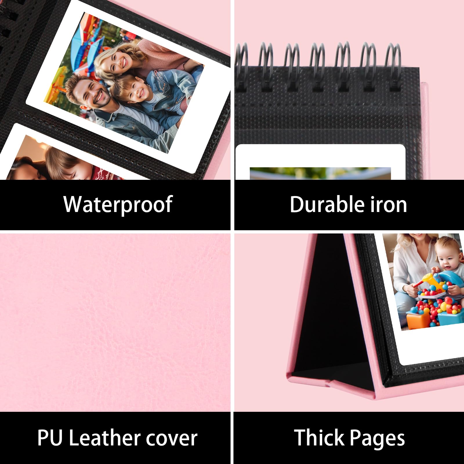 96 Pockets Desk Mini Photo Album For Fuji Instant Mini 12/Mini 11/Mini 9/Mini Evo/Mini 40, Polaroid Z2300/Polaroid Pic 300P/Polaroid Z2300/Polaroid Snap Film,2X3 Inch Name Card (Pink)