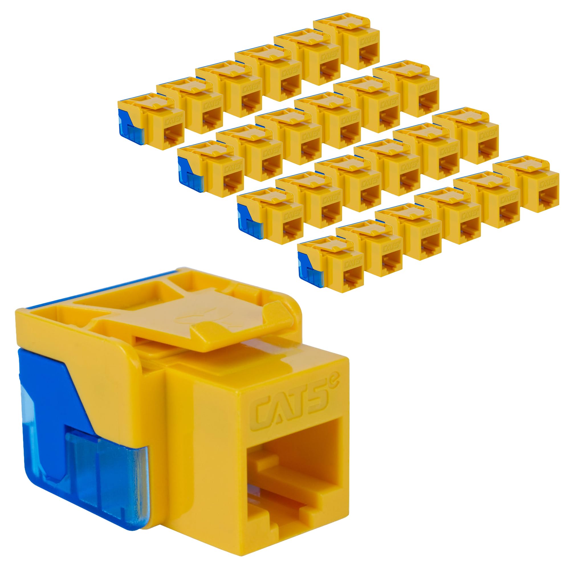 ICC CAT5e Keystone Jack with Inline IDC No Pair Split Wiring (Easier Termination) UL Listed PoE++ TAA VoIP Compliant for Wall Plate or Patch Panel, Works with JackEasy Termination Tool, Yellow 25 Pack