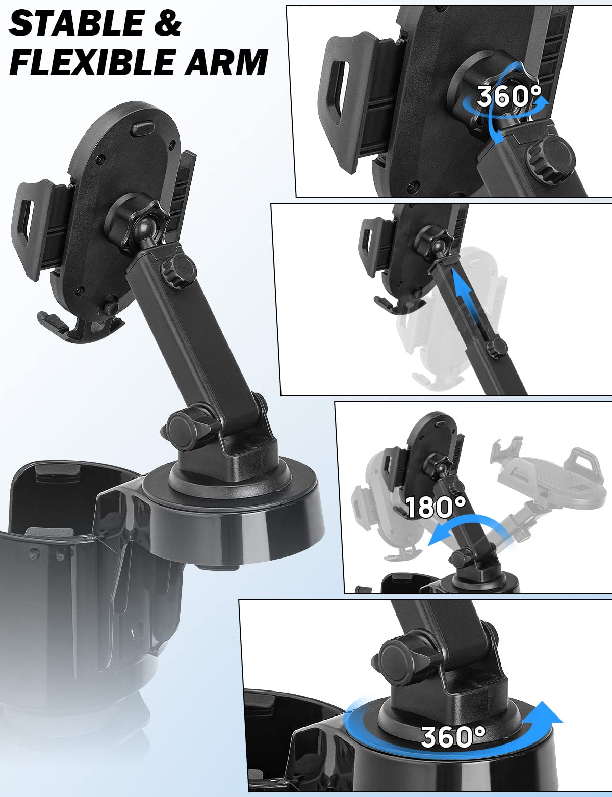 Joytutus Car Phone Holder Mount With 360 Degree Rotation, Large Cup Adapter, Compatible With Iphone, Samsung (2 Pack)