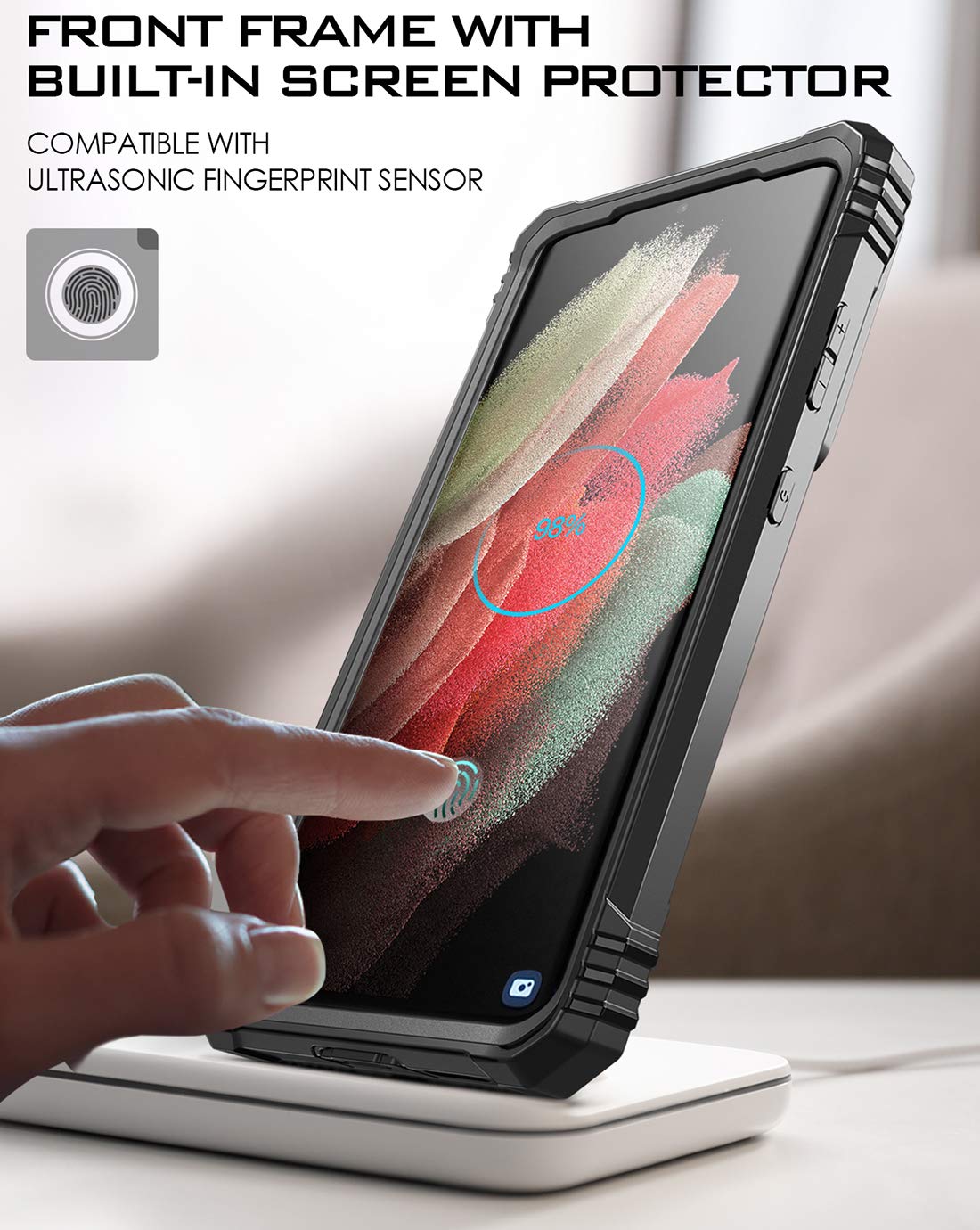 Poetic Revolution Case For Samsung Galaxy S21 Ultra 5G 6.8 Inch, Built-In Screen Protector Work With Fingerprint Id, Full Body R