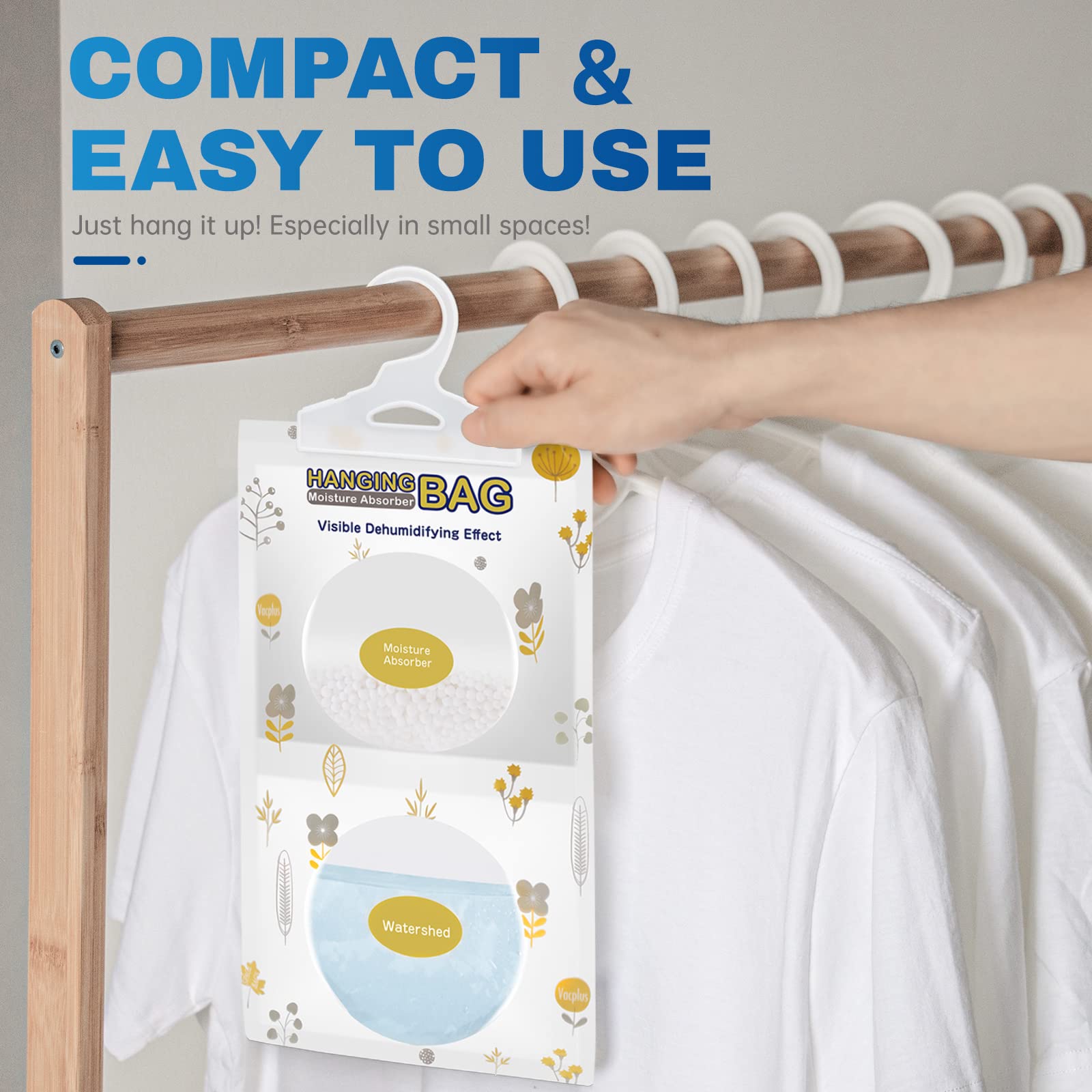 Vacplus Moisture Absorbers, Hanging Closet Dehumidifier Bags, Humidity Packs, Desiccant, Closet Dehumidifiers And Odor Eliminato