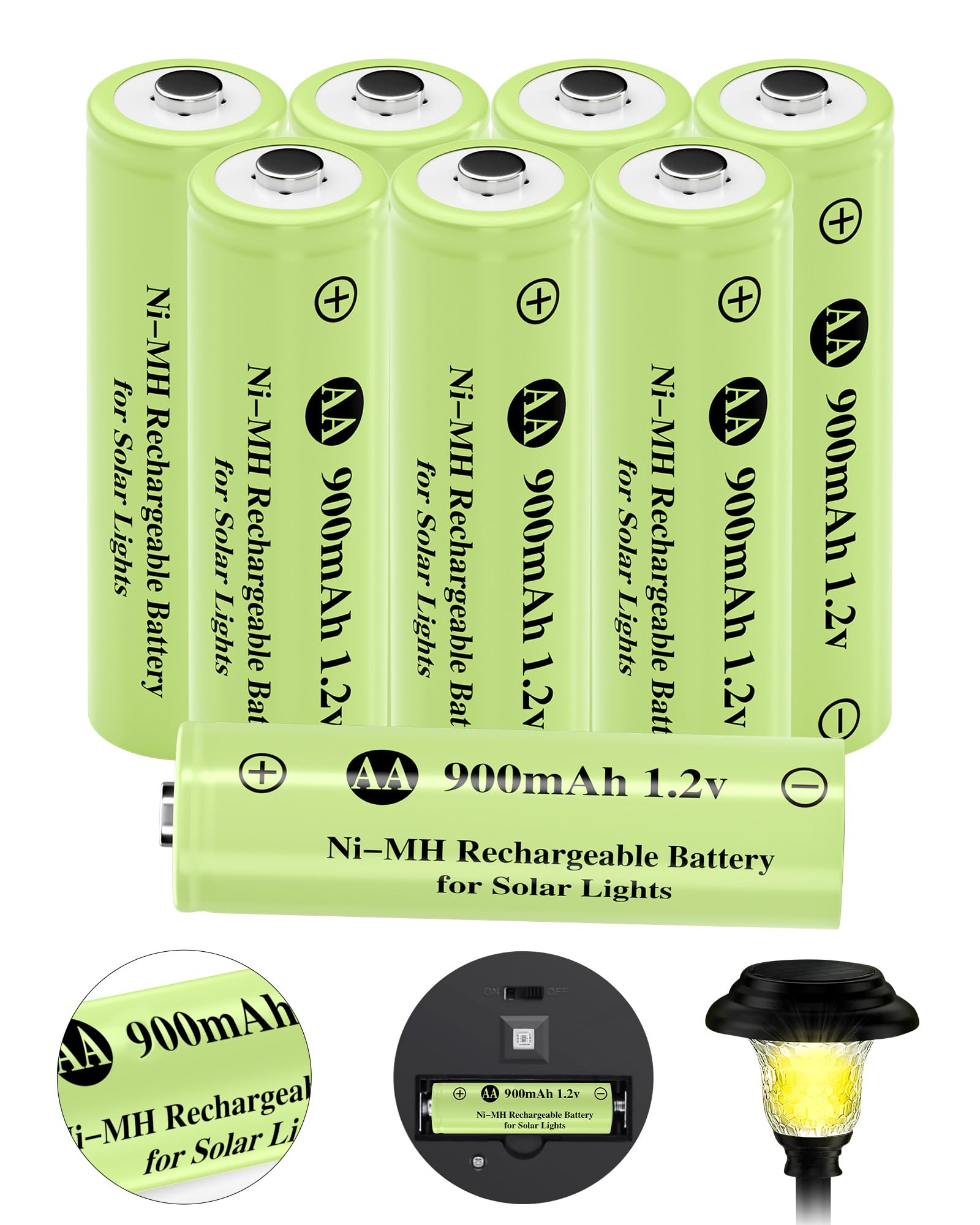 AA 1.2V 900mAh Ni-MH Rechargeable Battery, Double A 900mAh 1.2V Rechargeable Battery Pre-Charged, High Capacity for Garden Lands