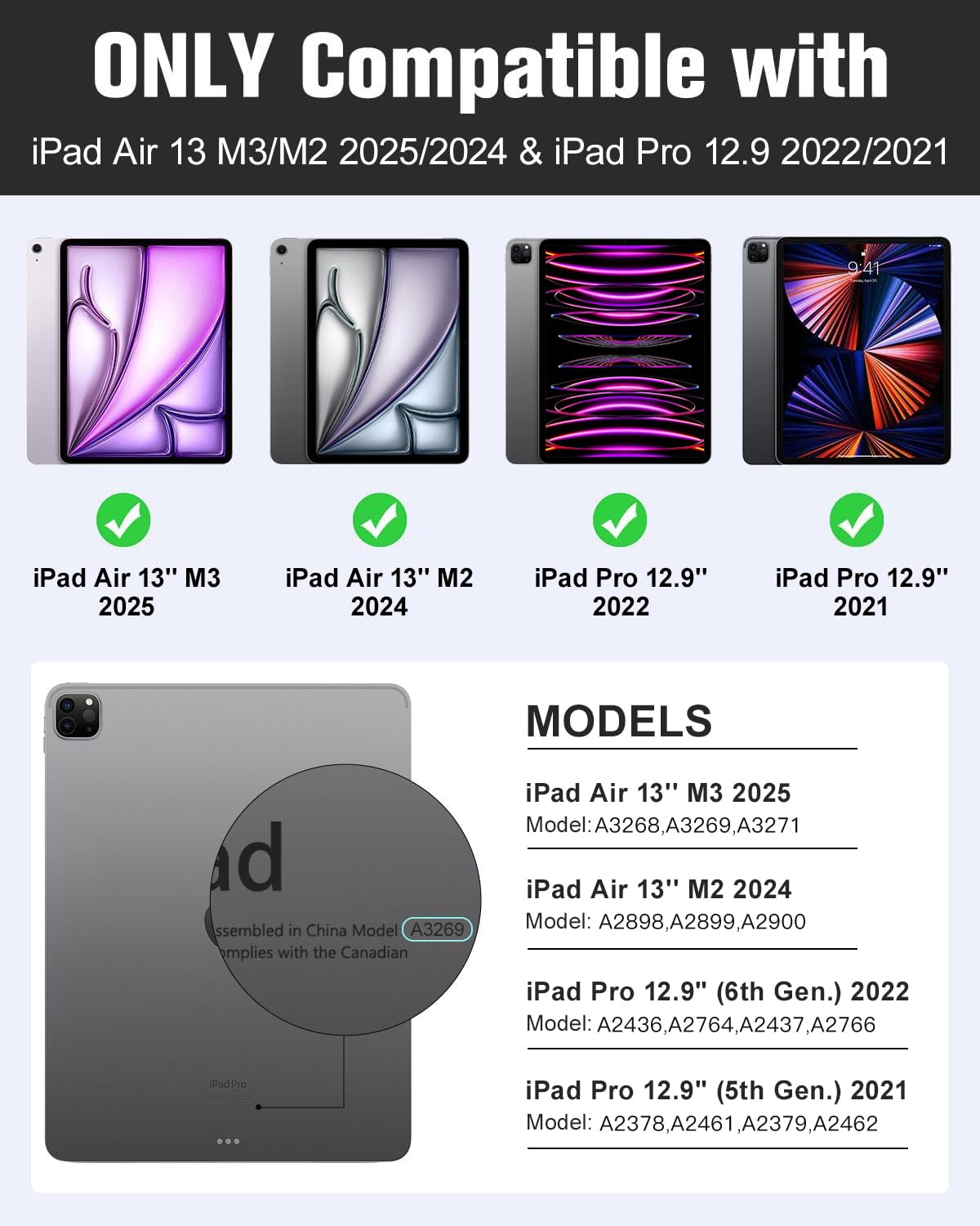 Moko Case For Ipad Air 13 Inch (M3 2025 / M2 2024) & Ipad Pro 12.9 2022/2021 With Pencil Holder, Premium Leather Folio Stand Cov