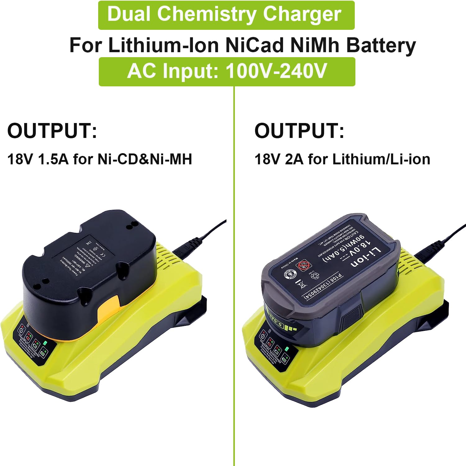 18 Volt P117 Rapid Charger Replace For Ryobi 12V 18V Battery One+ Lithium Ion/Nicad/Nimh Battery P102 P108 P189 P197 P103 P105 P