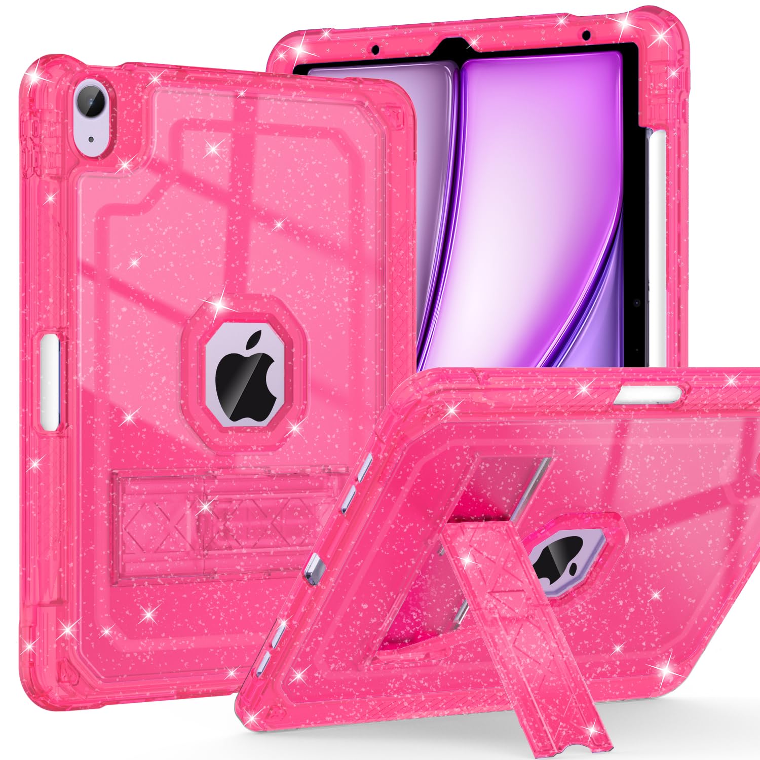 Zonefoker For Ipad Air 11 Inch Case 6Th/5Th/4Th Generation M2 11 Inch 2024/2022/2020 Case, Hot Pink Glitter Slim Cover For Kids