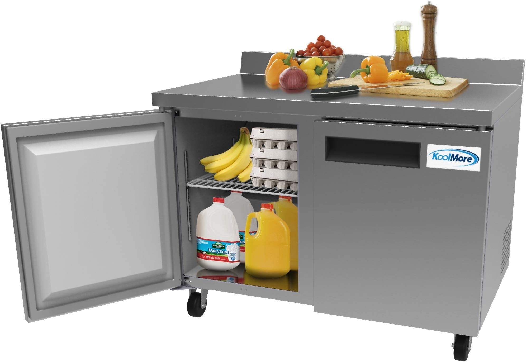 KoolMore 48 Stainless Steel 2 Door Worktop Commercial Refrigerator with 3 1/2 Backsplash - 12 cu.ft (RWT-2D-12C)