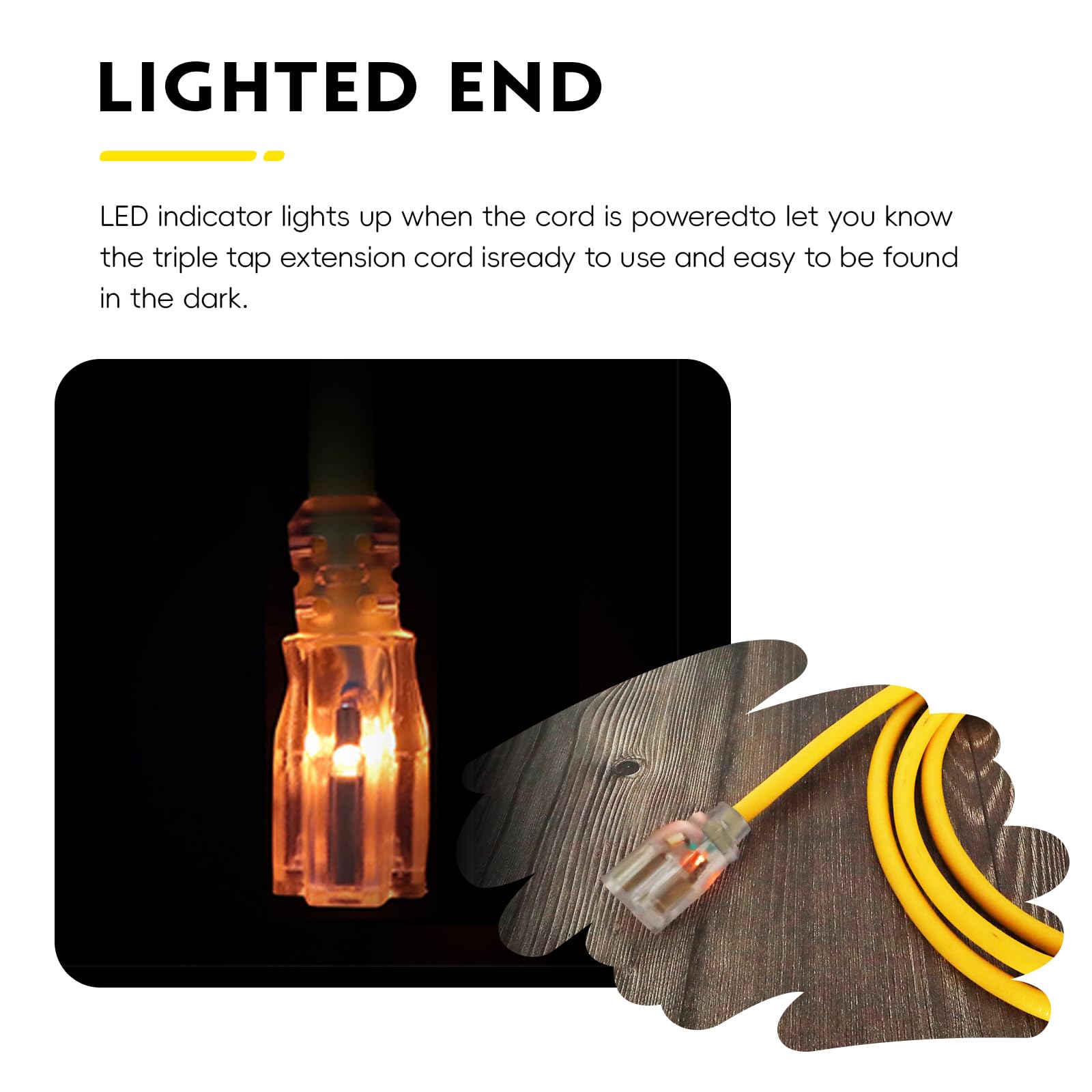 Ep 25 Ft 14/3 Lighted Outdoor Extension Cord   14 Gauge Sjtw Heavy Duty Yellow Extension Cable With 3 Prong Grounded Plug, Great