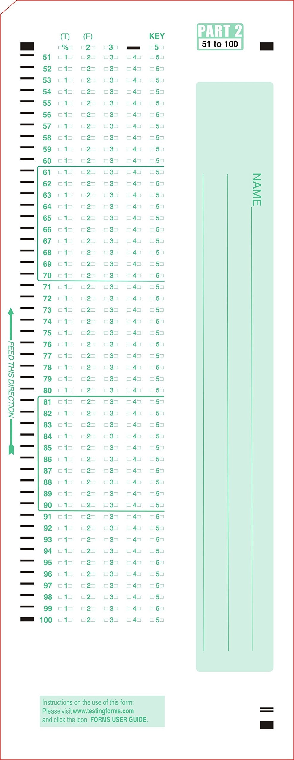 Test 100N 882 Ne 100 Question Compatible Testing Forms (100 Sheet Pack)