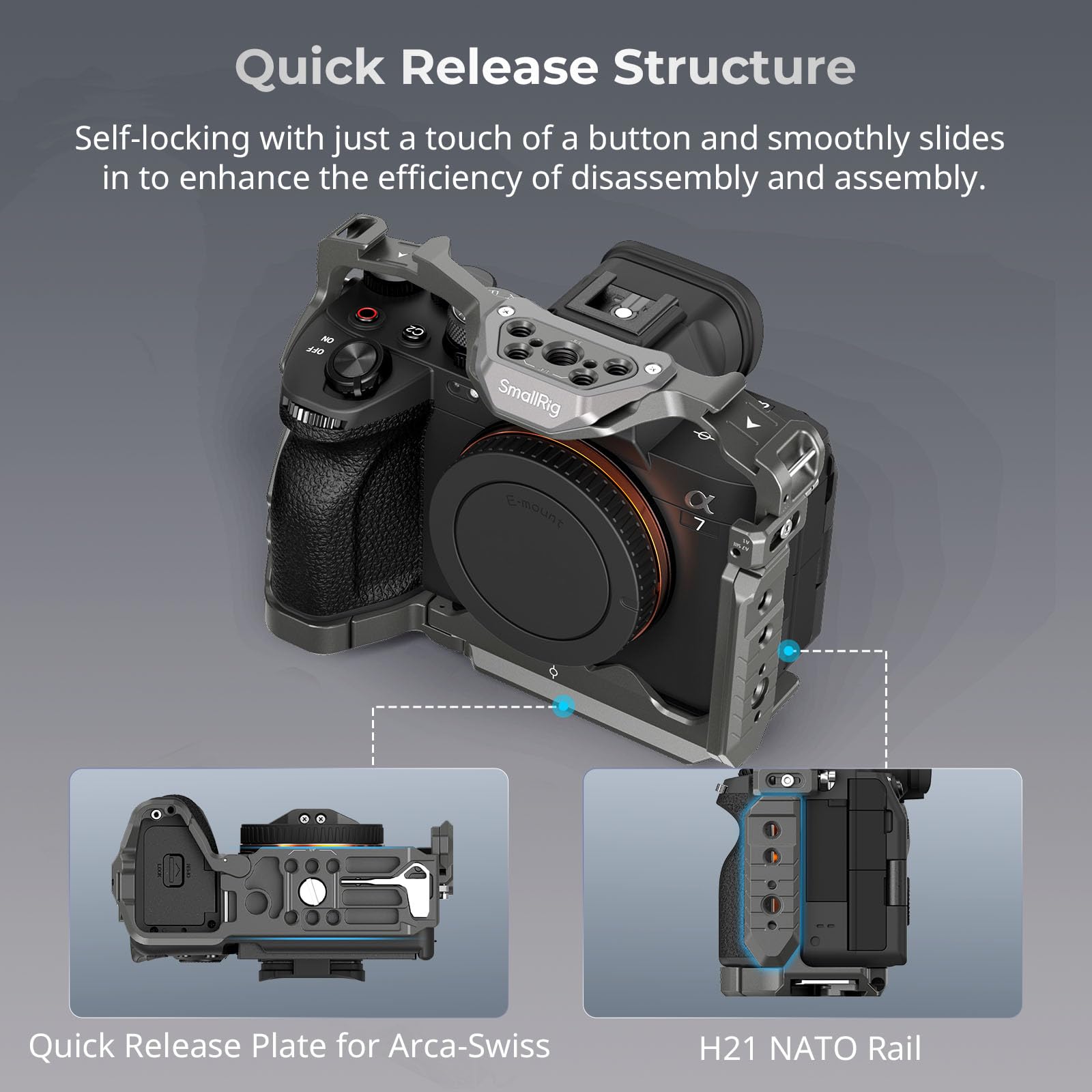 Smallrig Hawklock Quick Release Cage Kit For Sony Alpha 7R V/Alpha 7 Iv/Alpha 7S Iii, With Top Handle, Side Handle, Monitor Moun