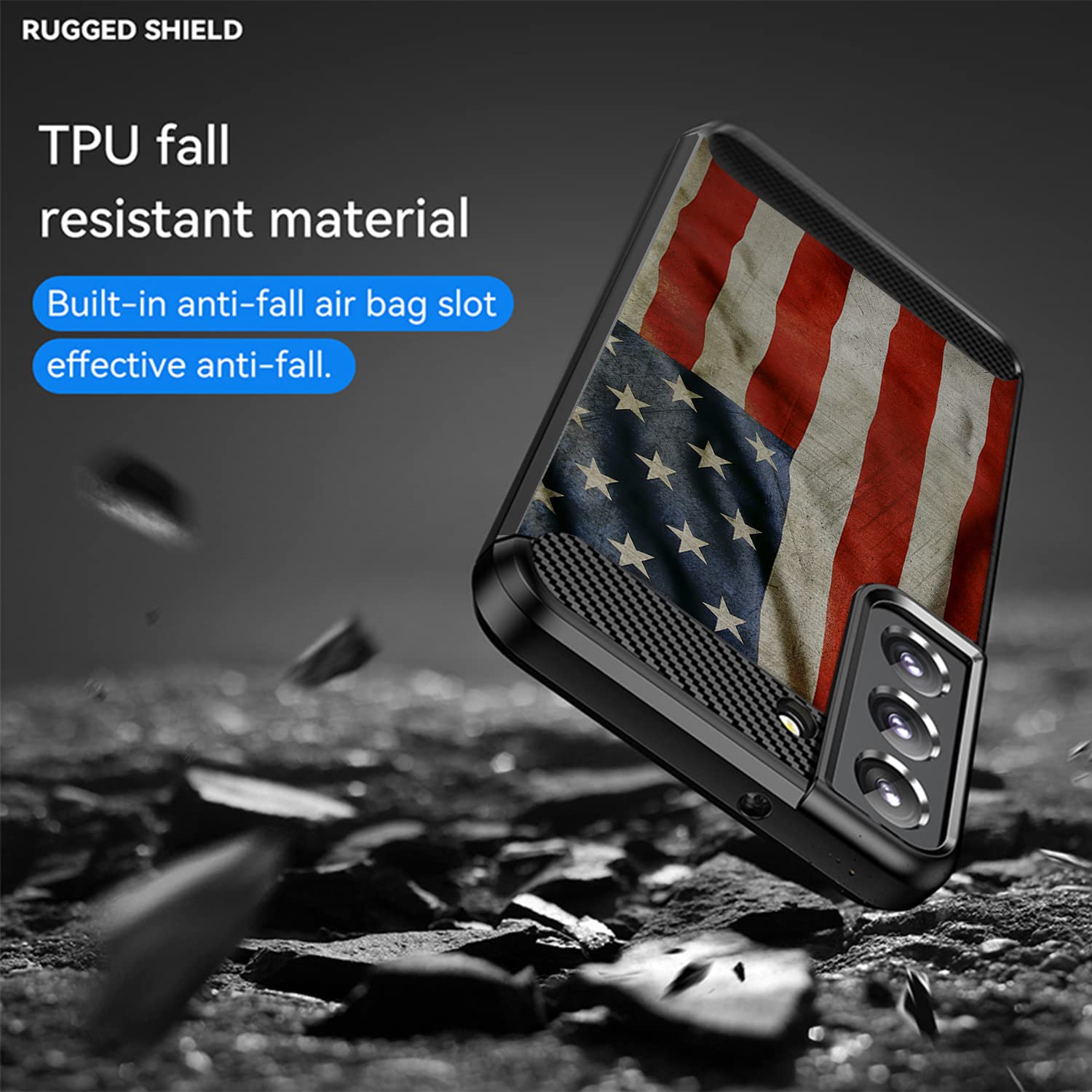 Cases on Deck Samsung Galaxy S22 Plus S22+ Phone Case Thin TPU Carbon Fiber Texture American Flag