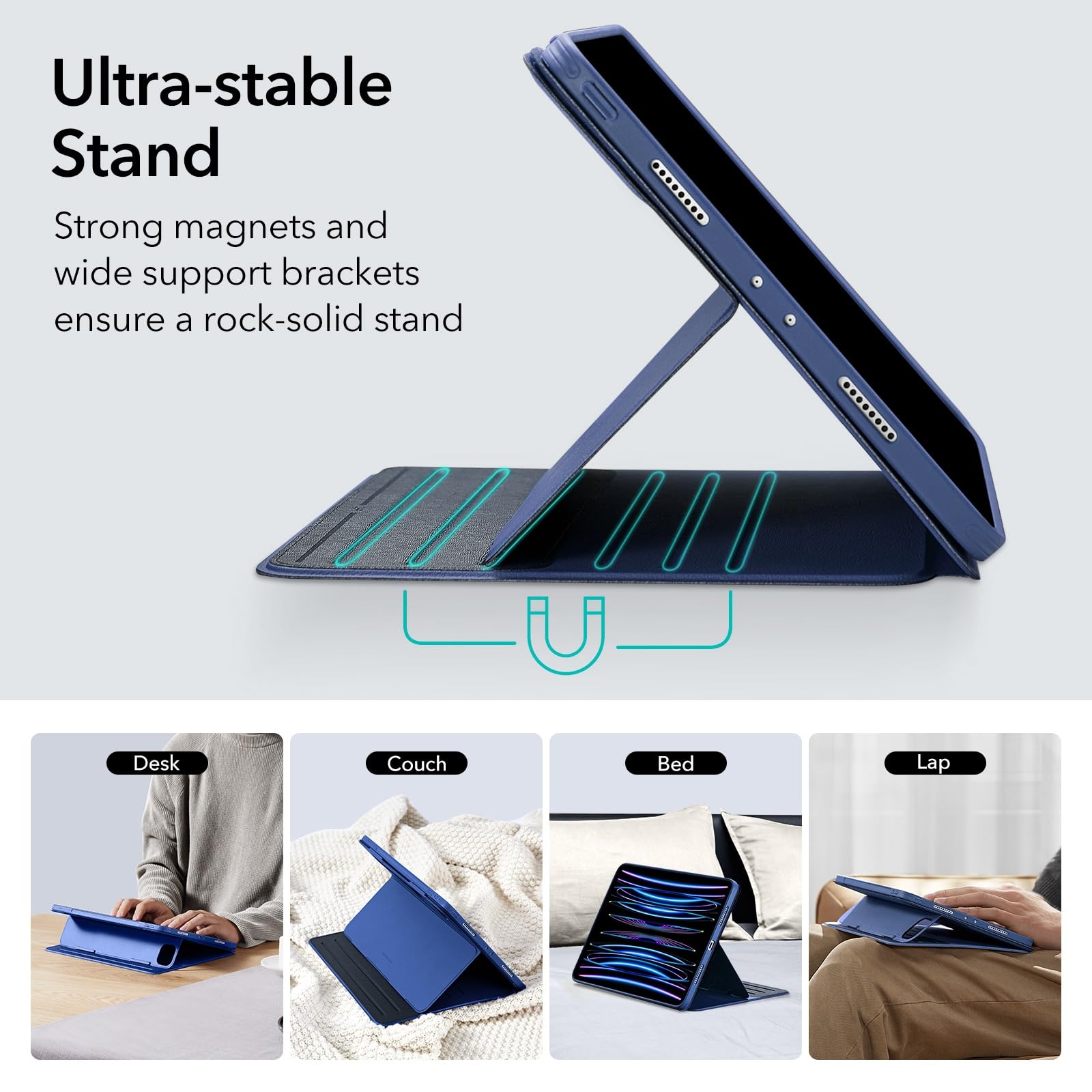 Esr For Ipad Pro 11 Inch Case (2022/2021/2020/2018, 4Th/3Rd/2Nd/1St Generation), Removable Magnetic Cover, Adjustable Portrait/Landscape Stand With Raised Display View, 9 Standing Angles, Blue