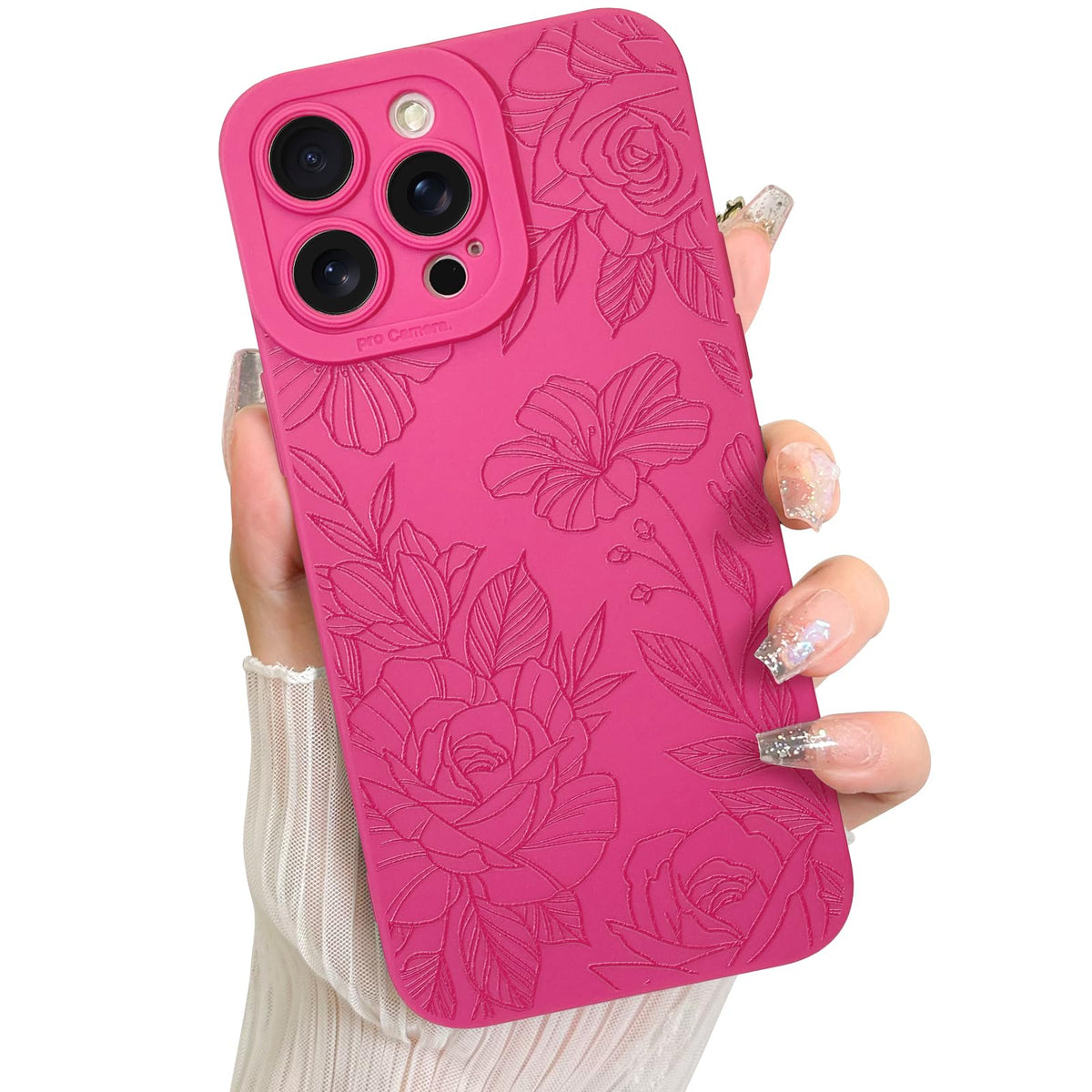 Lsl Case For Iphone 15 Pro Hot Pink Floral Flower Pattern Print Case Soft Tpu Full Camera Lens Anti Drop Anti Scratch Shockproof