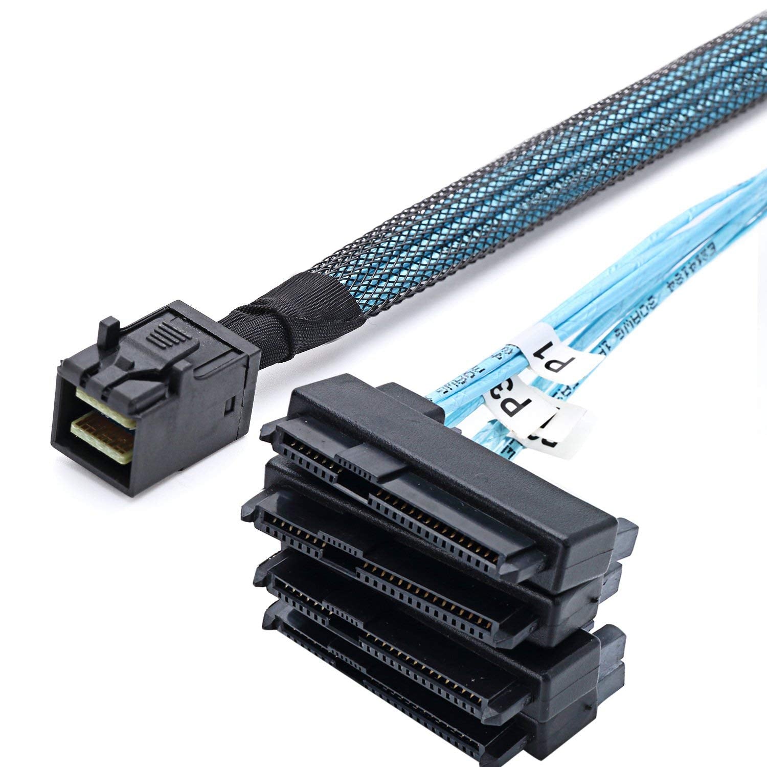 Cabledeconn Sff 8643 Internal Mini Sas Hd To (4) 29Pin Sff 8482 Connectors With Sas 15Pin Power Port 12Gb/S Cable (1M) (H0204)