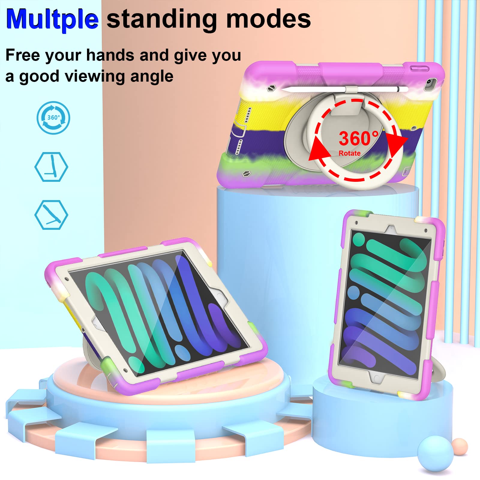 Andnary Ipad 9Th/ 8Th/ 7Th Generation Case 10.2 Inch With Pencil Holder [360 Rotating Handheld Stand], Full Body & Drop Proof Ca