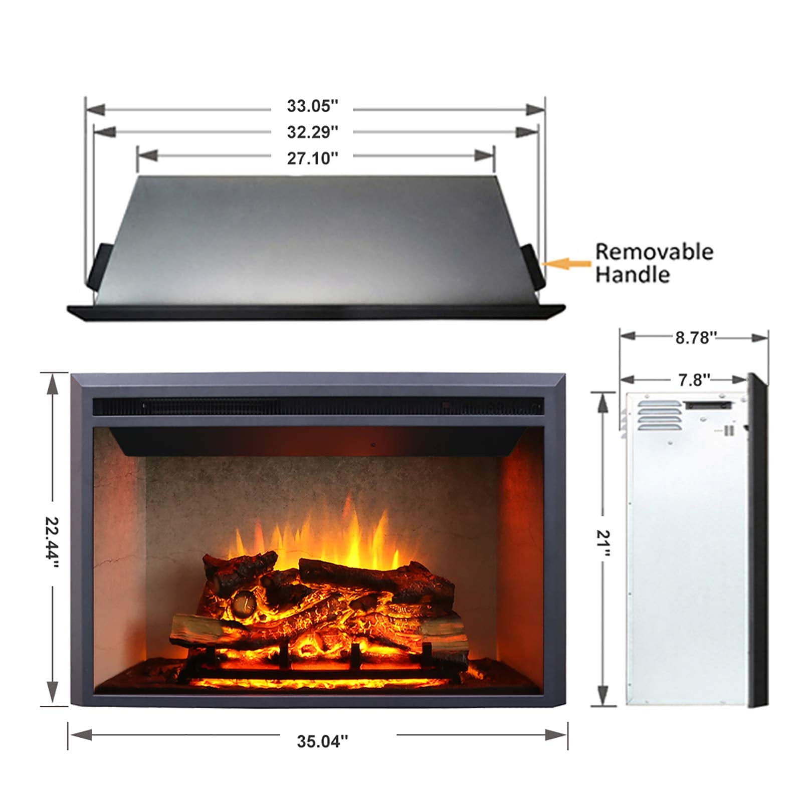 Richflame 33 Inches, 21 Inches High, Edward Electric Fireplace Insert With Weathered Concrete Interior, Fire Crackling Sound, Re