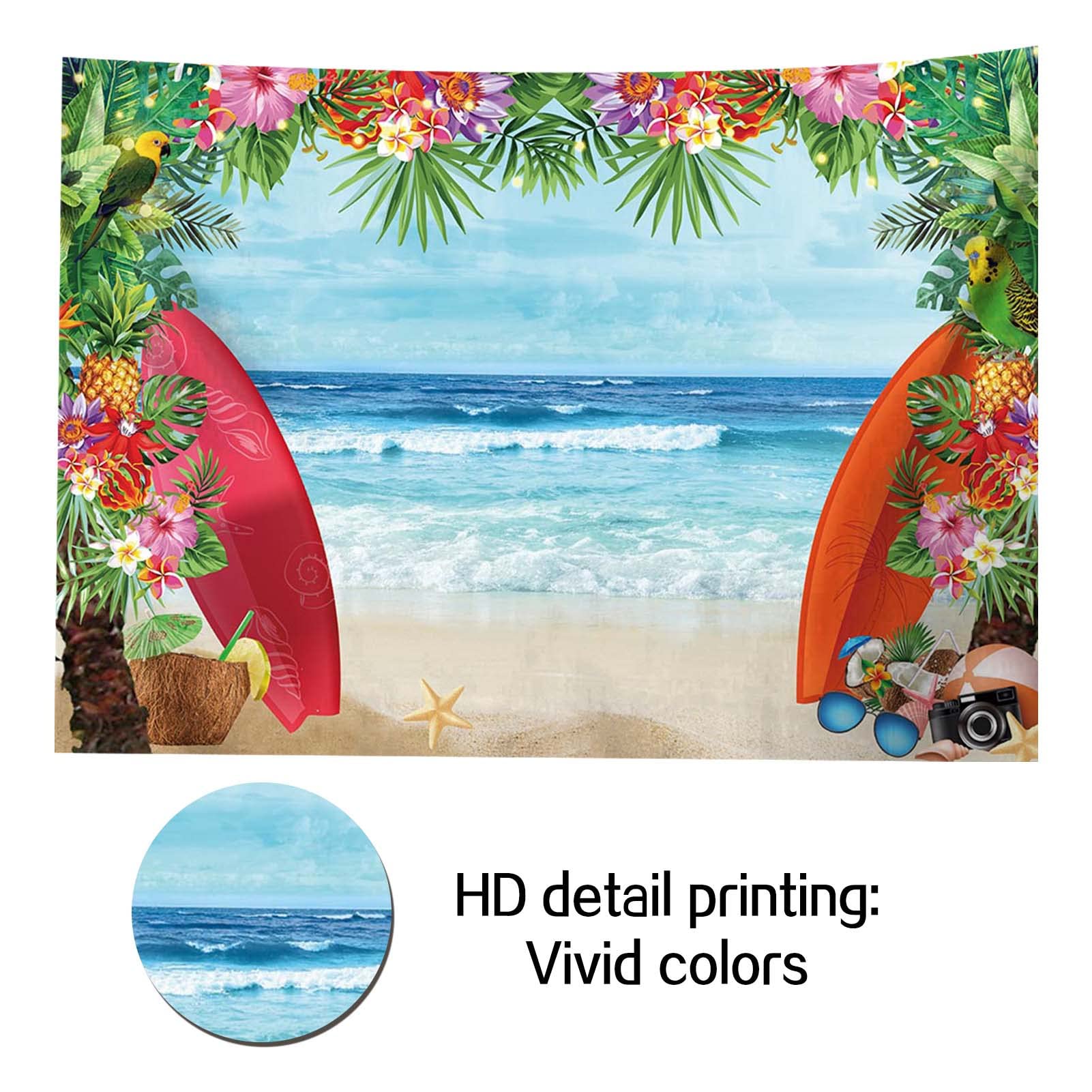 Hqm Summer Tropical Beach Theme Photo Background 5X3Ft Fabric Beach Conch Hawaii Blue Sea Flower Children Birthday Luau Party Ph