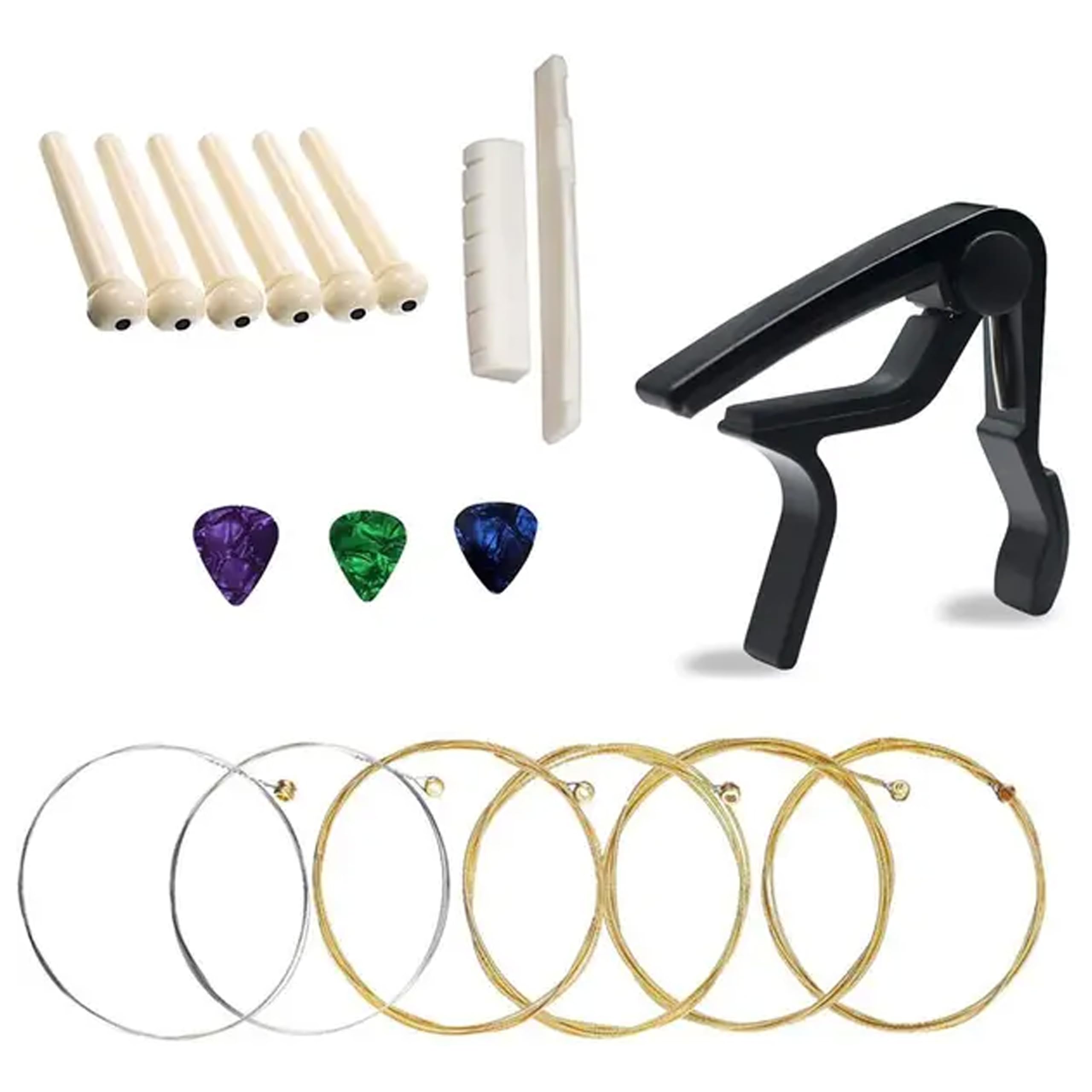 Guitar Capo With Acoustic Guitar Strings Set, Black Capo