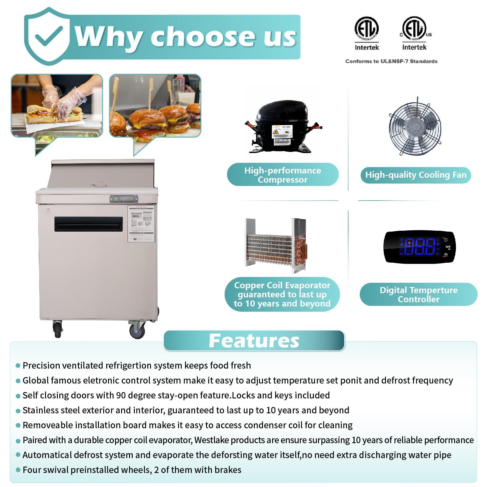 Westlake 27'' W Refrigerator Sandwich & Salad Prep Table Commercial Single Door Mega Top Refrigerator Stainless Steel Counter Fa