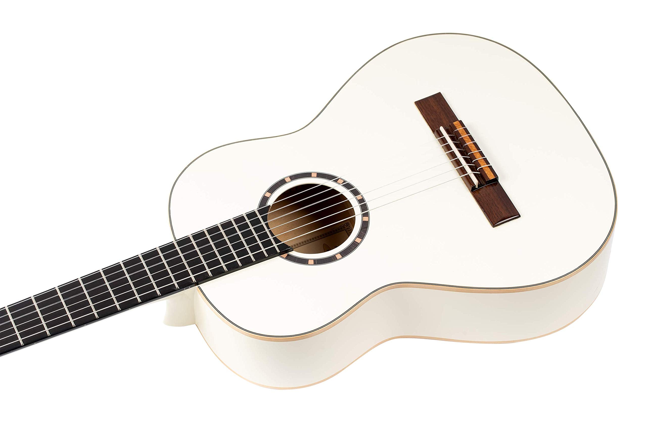 Ortega Guitars 6 String Family Series 3/4 Size Nylon Classical Guitar W/Bag, Right, Spruce Top-White-Gloss, (R121-3/4Wh)