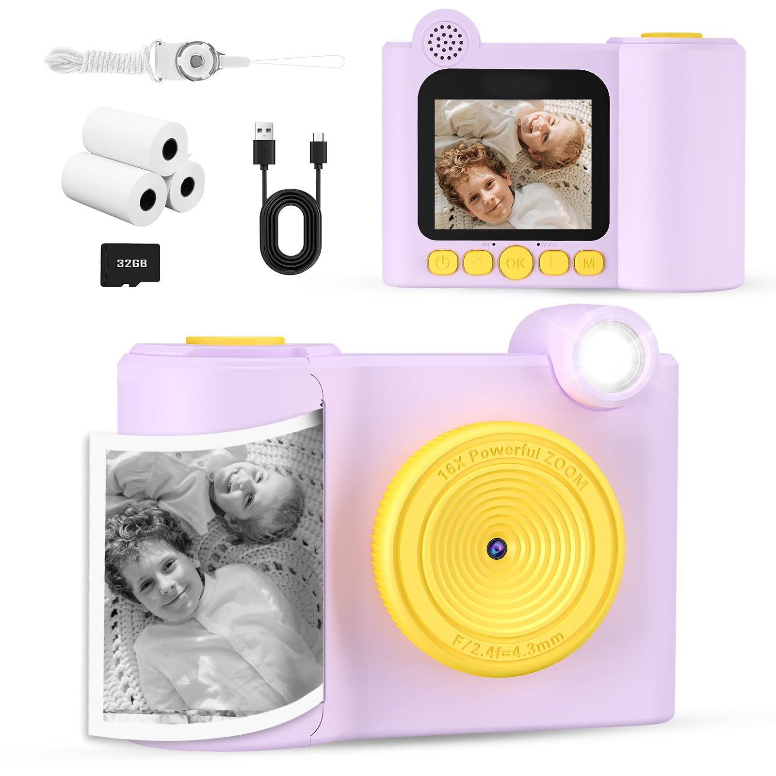 Ykslemon Kids Camera Instant Print,1080P Digital Camera For Kids With 32Gb Sd Card,Christmas & Birthday Gifts,Toddler Camera Por