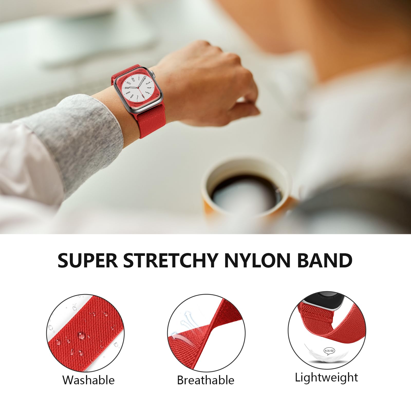 Stretchy Nylon Solo Loop Bands Compatible With Apple Watch 38Mm 40Mm 41Mm 42Mm 44Mm 45Mm 46Mm 49Mm, Sport Elastic Wristbands Wom