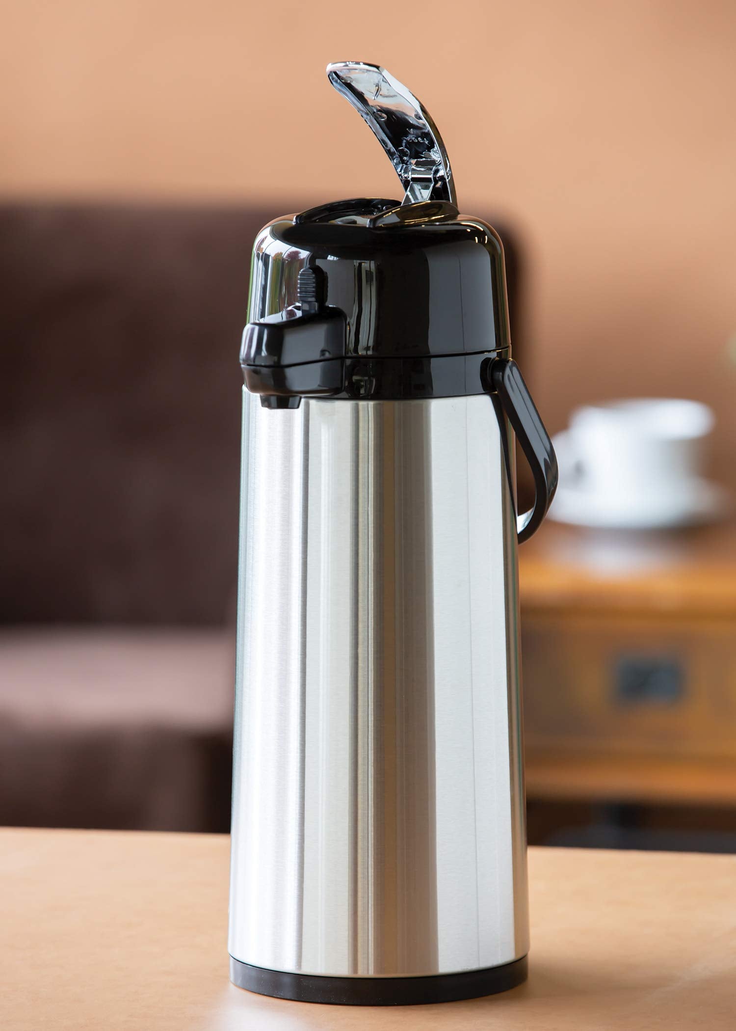 Service Ideas Ecal22S Eco Air Airpot With Lever Lid, Insulated Beverage Dispenser, Thermal Coffee Carafe, 2.2 Liter, Glass Vacuu