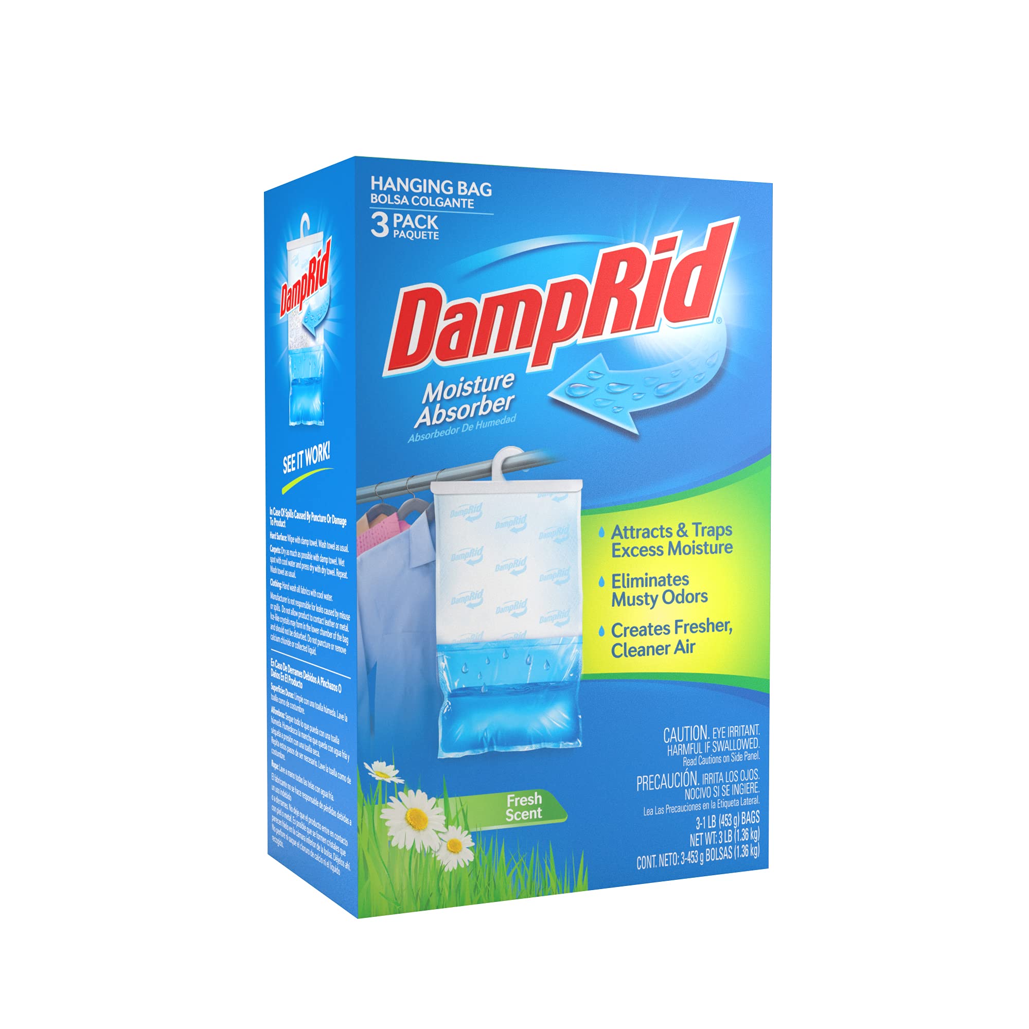Damprid Hanging Bag, Moisture Absorber, 1 Box Of 3 Bag (16 Oz. Each Bag.), Blue