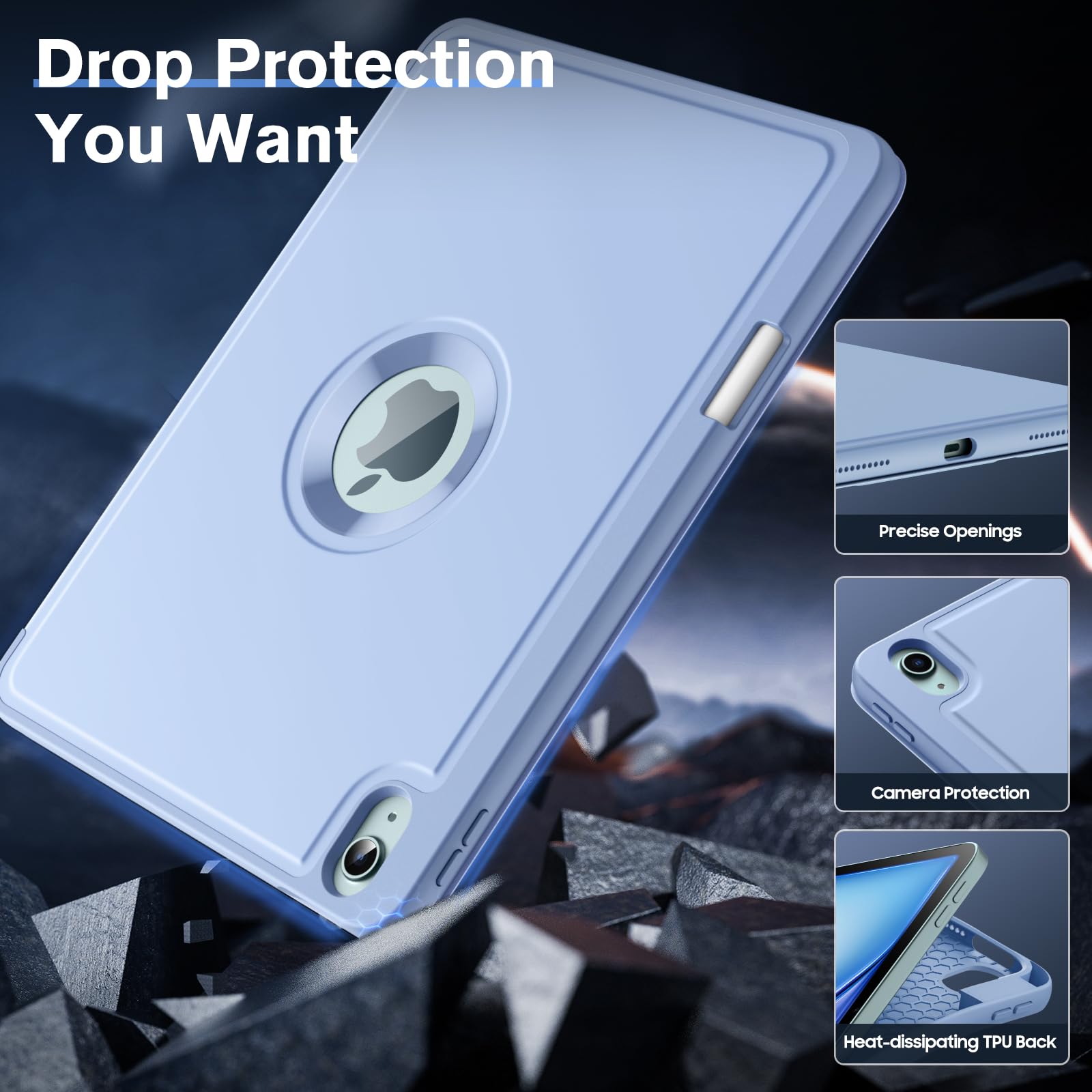 MoKo for iPad Air 11 Inch Case (M2) 2024, iPad Air 6th Generation Case/iPad Air 5th/4th Gen 2022/2020 with Pencil Holder, Smart Trifold Protective iPad Case, Hollow Logo/Auto Wake/Sleep, Sky Blue